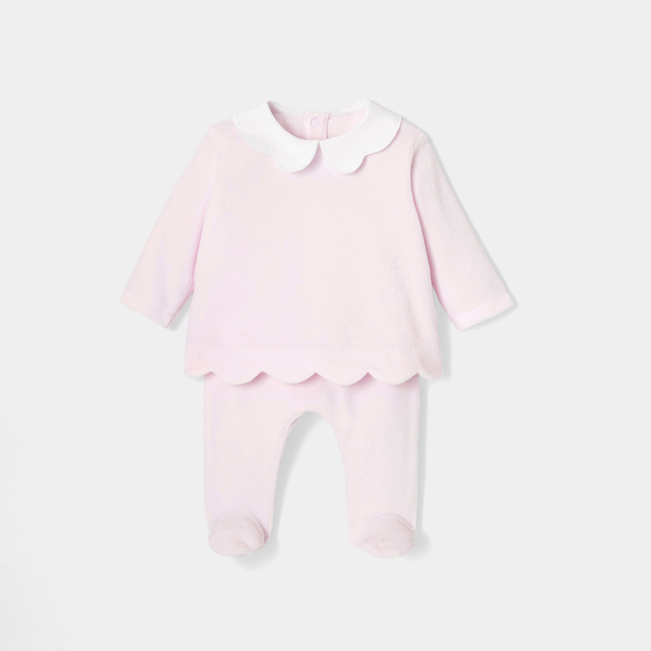 Jacadi - Conjunto bebé menina em veludo - ROSA PÁLIDO JACADI - Presente de nascimento ideal