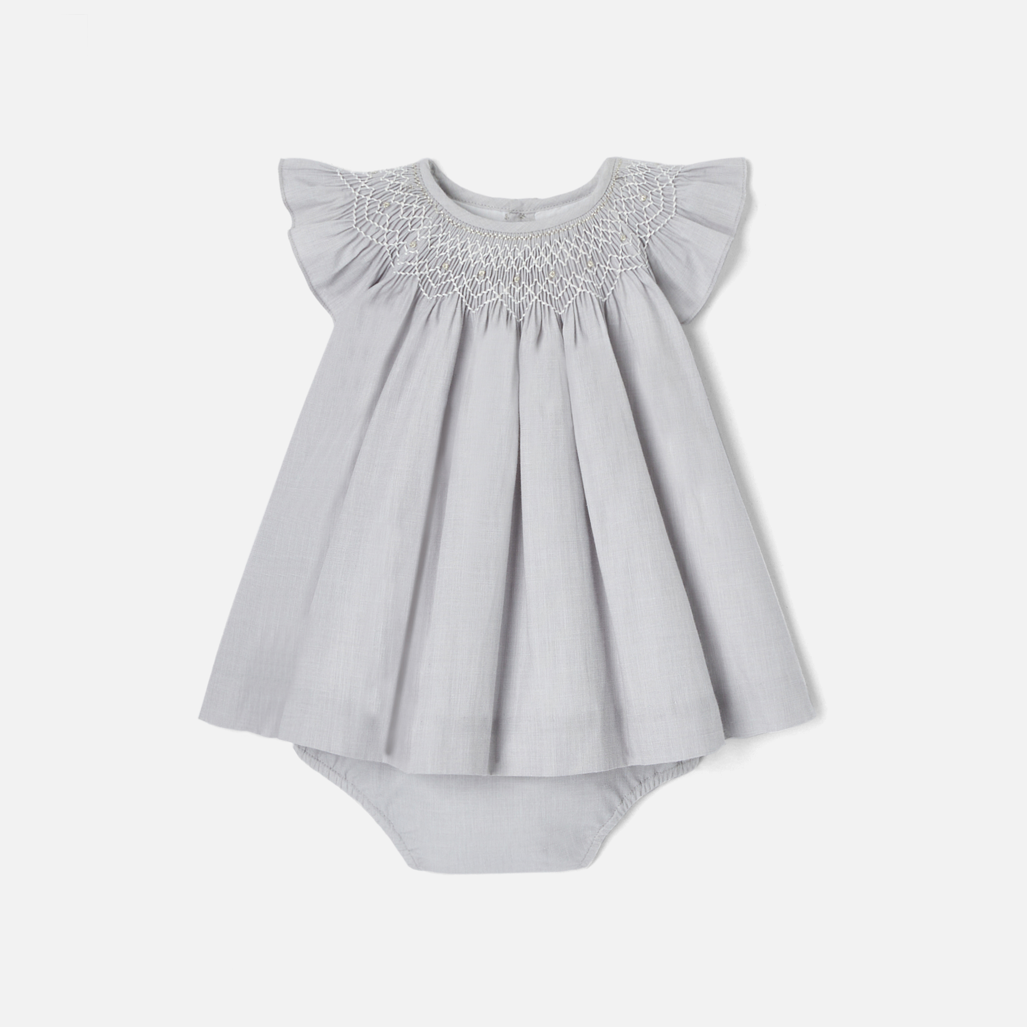 Jacadi - Vestido fio-a-fio para bebé menina - CINZENTO/BRANCO - Presente de nascimento ideal