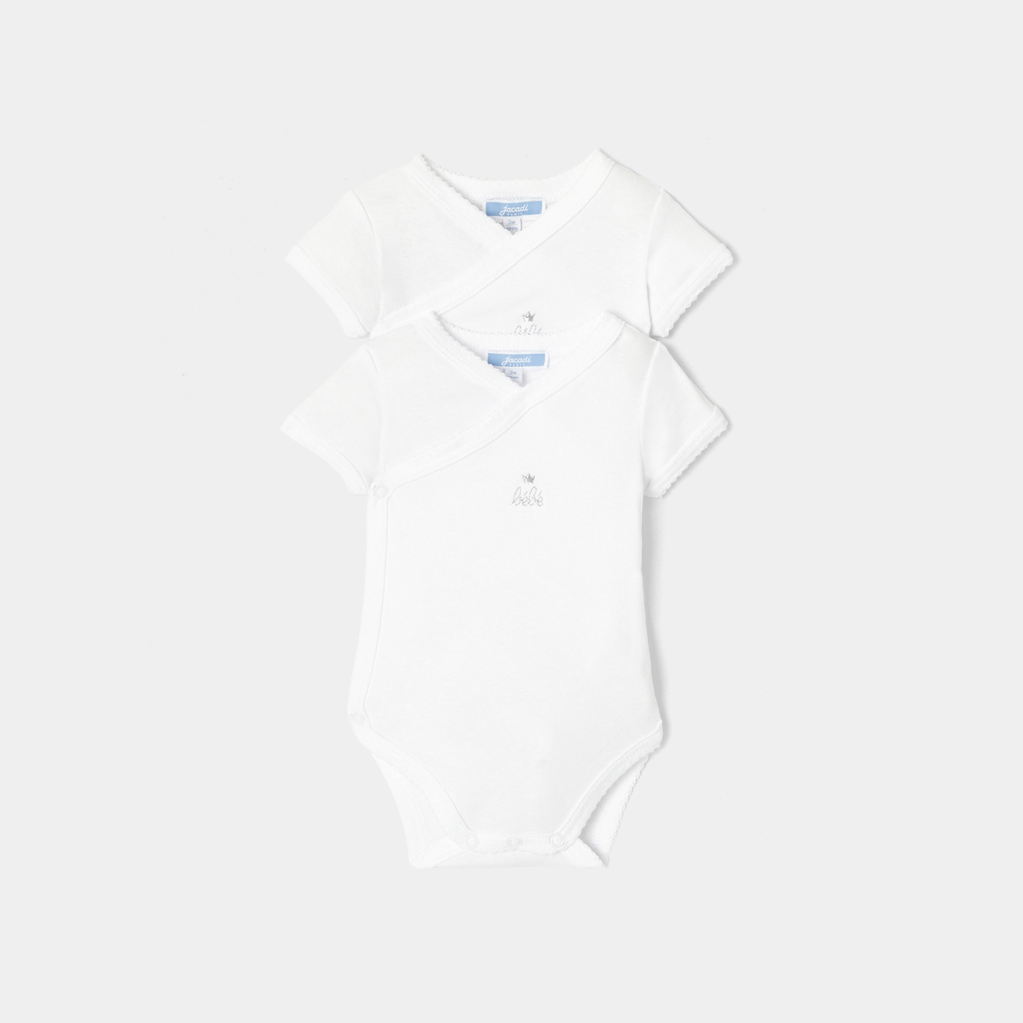 Jacadi - Conjunto de 2 bodies com mangas curtas para bebé - BRANCO JACADI - Presente de nascimento ideal