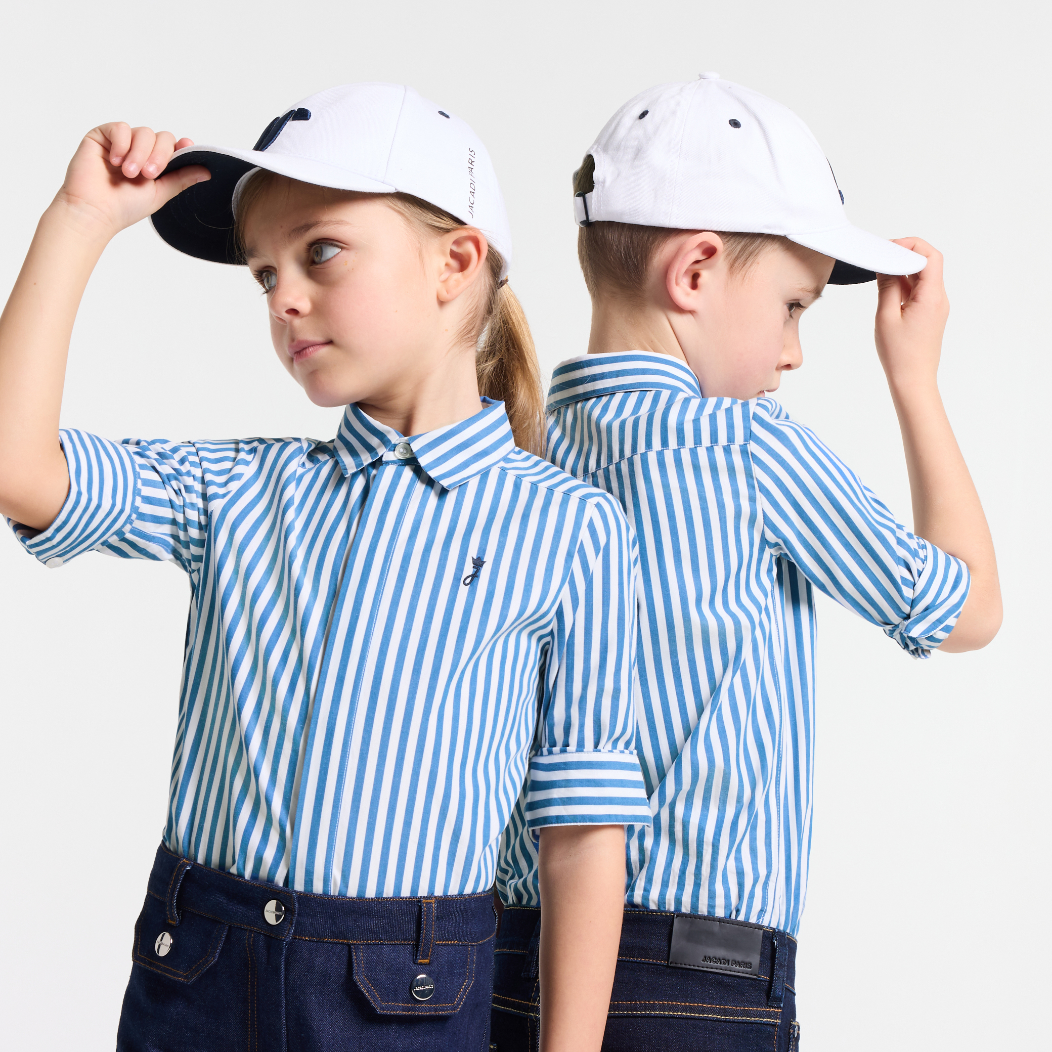 Jacadi - Camisa para criança em popelina às riscas - AZUL/BRANCO