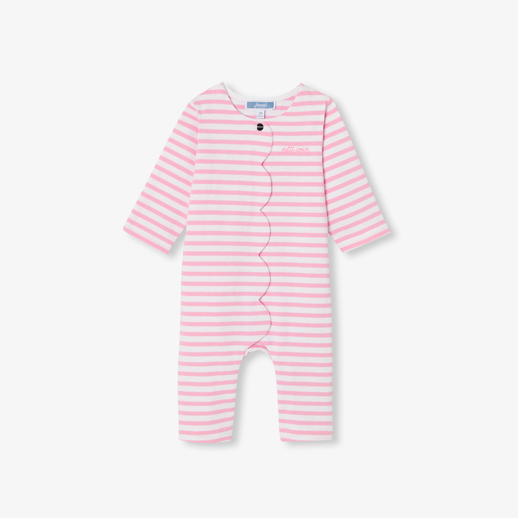 Jacadi - Macacão para bebé menina em jersey às riscas - BRANCO/ROSA - Presente de nascimento ideal