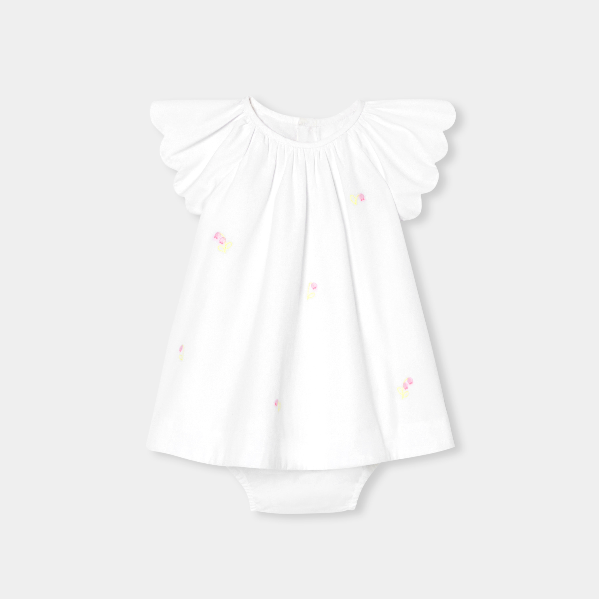 Jacadi - Vestido para bebé menina em popeline - BRANCO/MÚLTICO - Presente de nascimento ideal