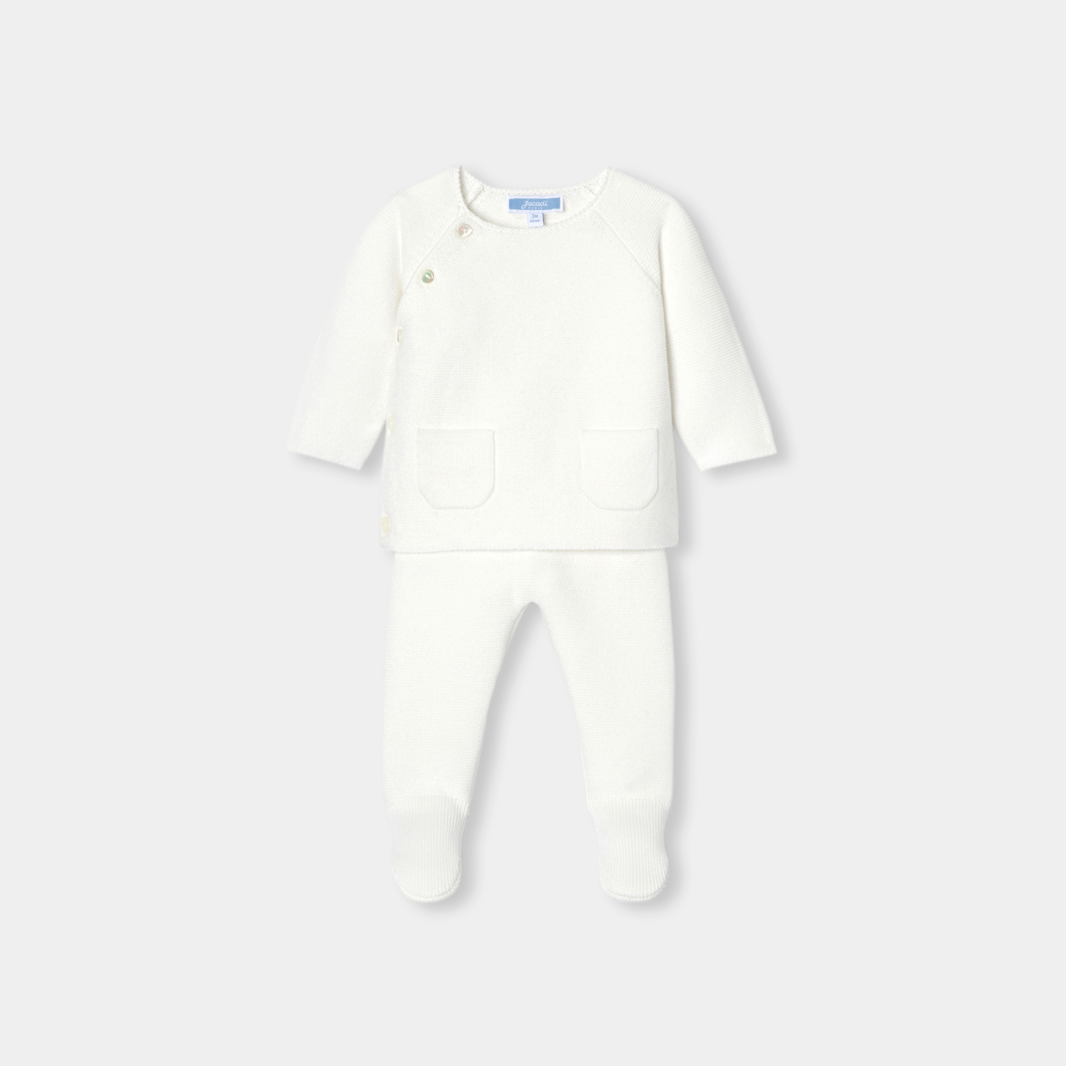 Jacadi - Conjunto bebé em algodão ponto de liga - BRANCO SUAVE JACADI - Presente de nascimento ideal