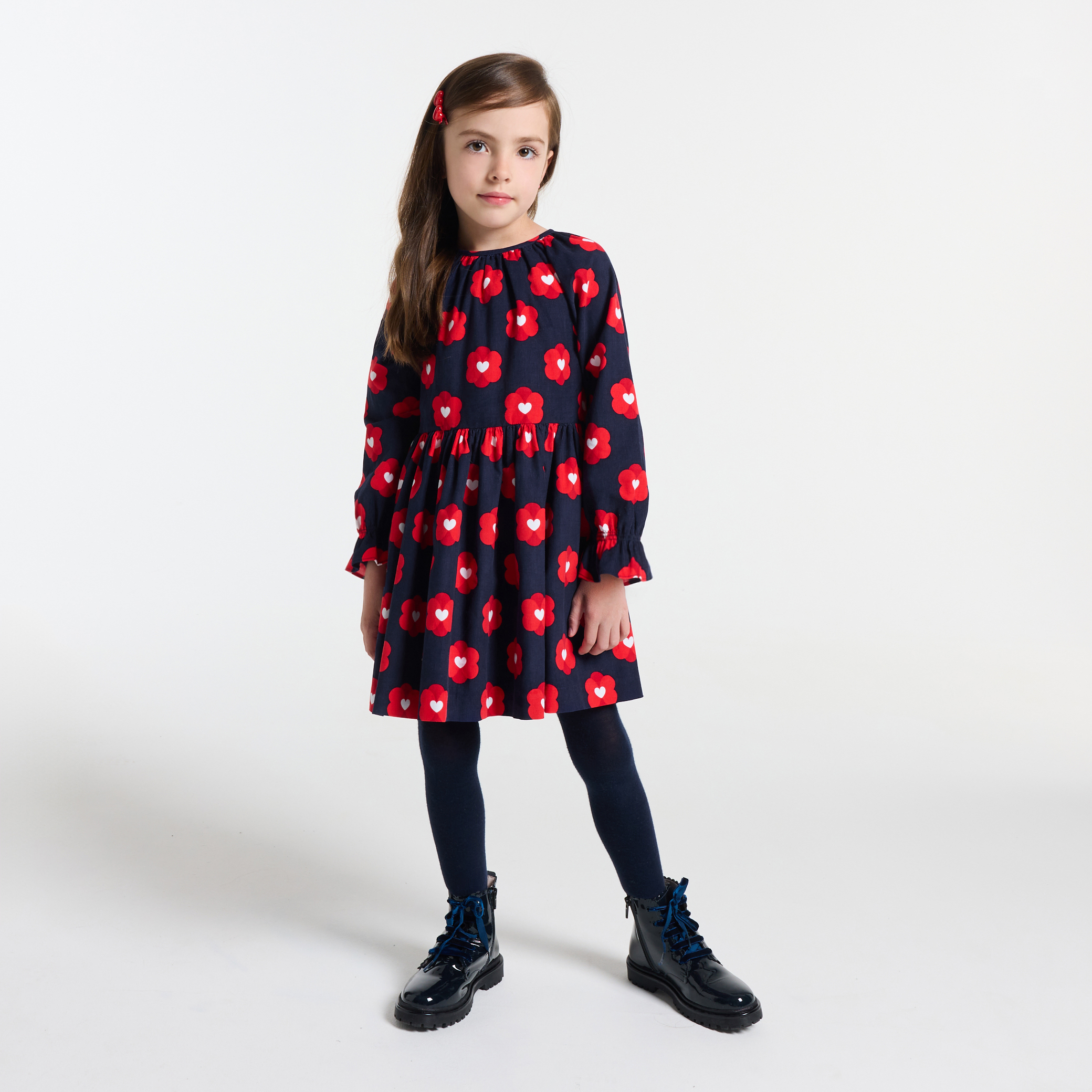 Jacadi - Vestido de veludo milleraies para menina - MARINHO/MÚLTICO