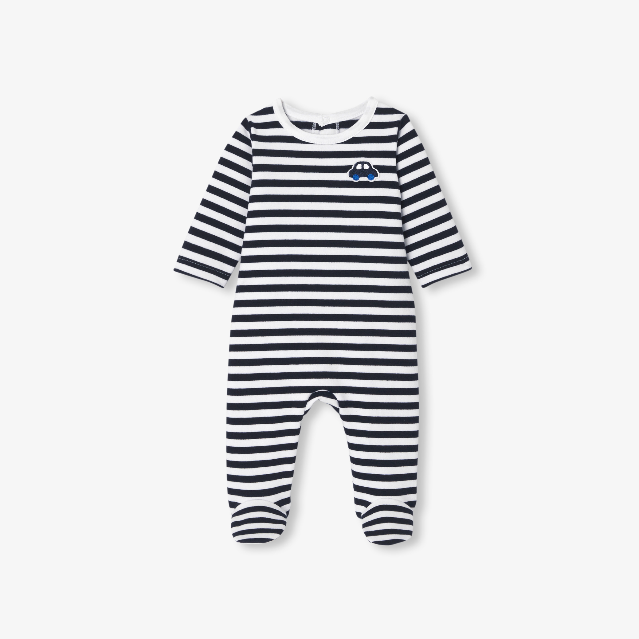 Jacadi - Pijama bebé menino em moletão às riscas - MARINHO/BLANC