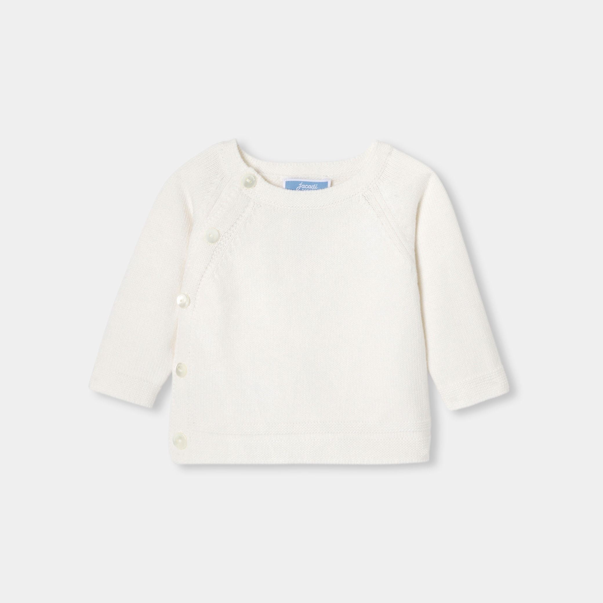 Jacadi - Camisola cruzada para recém-nascido em lã e algodão - BRANCO SUAVE JACADI - Presente de nascimento ideal