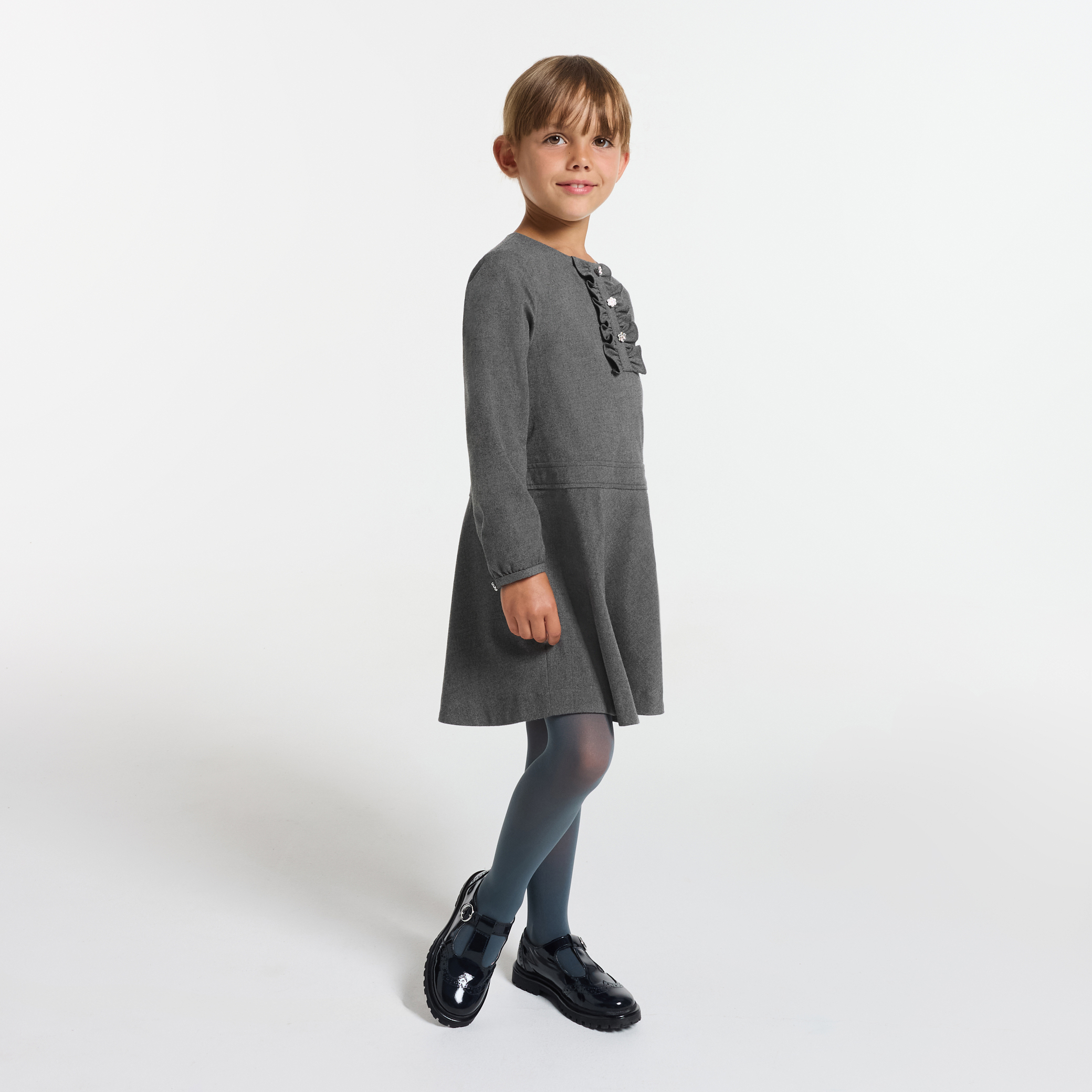 Jacadi - Vestido de flanela para menina - GRIS CHINE