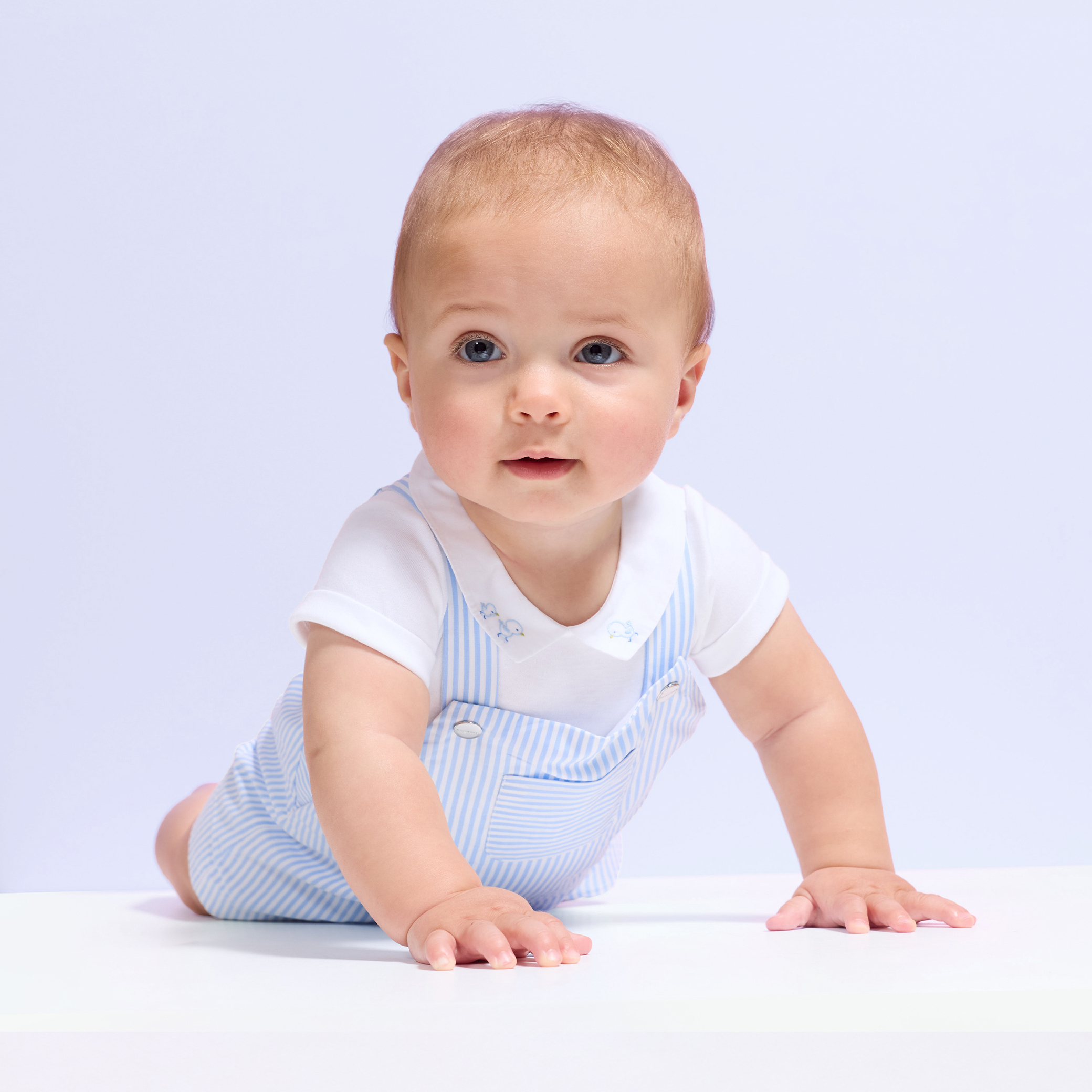 Jacadi - Jardineira curta para menino em popeline às riscas - AZUL/BRANCO - Presente de nascimento ideal