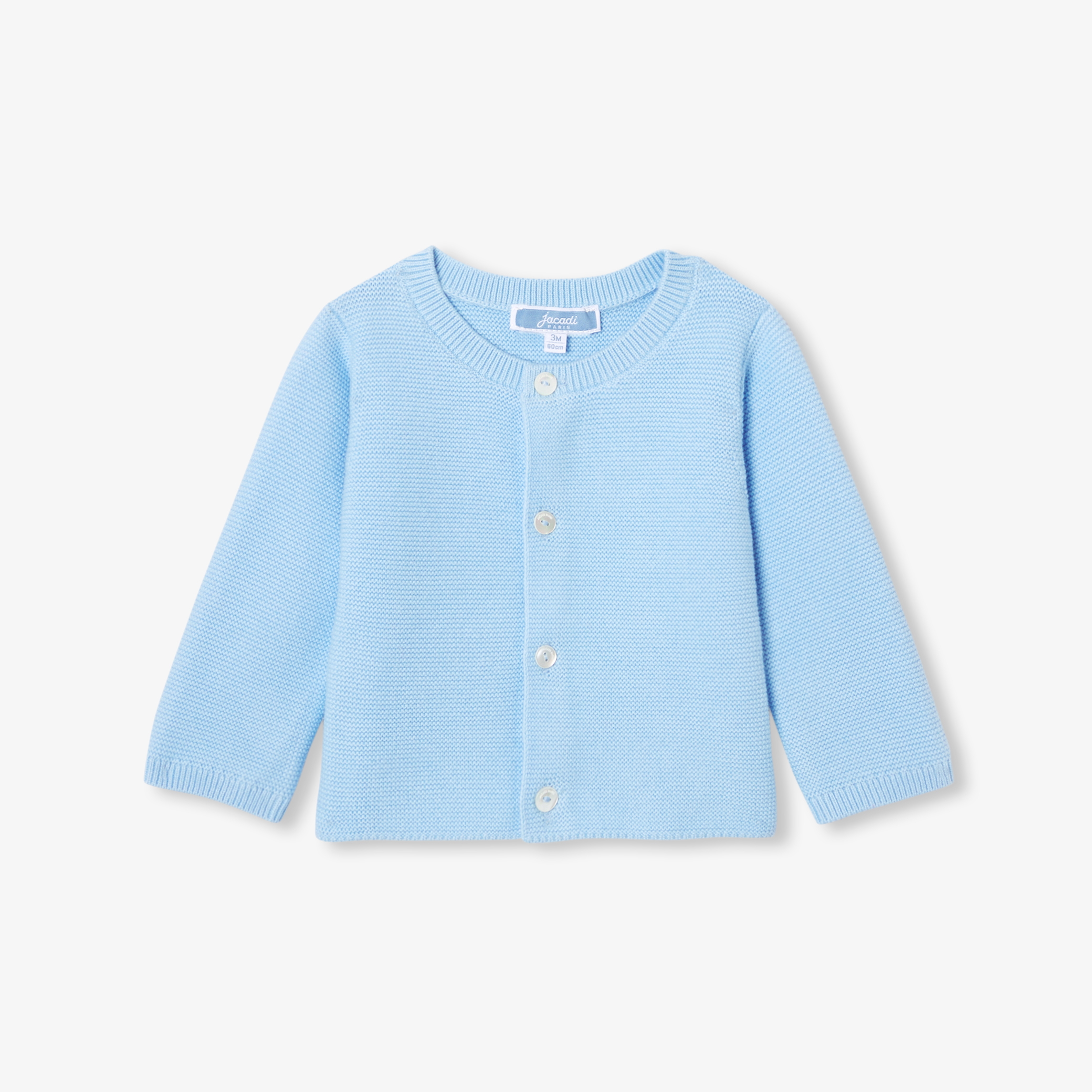 Jacadi - Cardigan de malha para bebé em algodão ponto meia - AZUL OCEANO - Presente de nascimento ideal