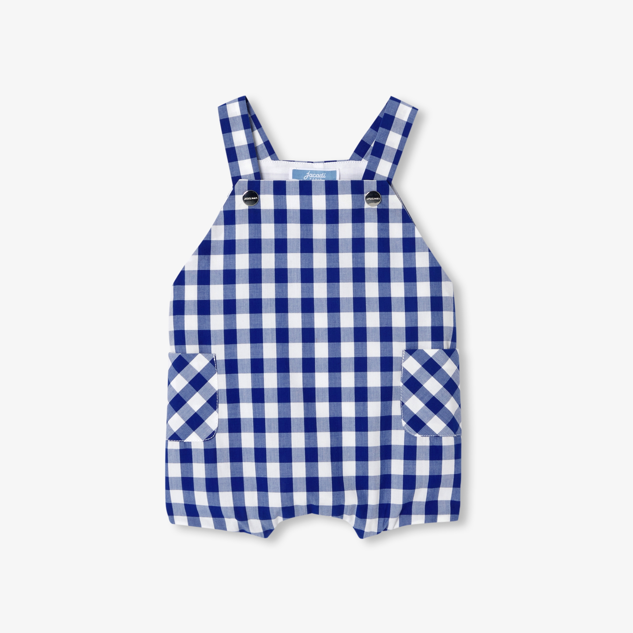 Jacadi - Jardineira curta para menino em vichy - BRANCO/AZUL - Presente de nascimento ideal