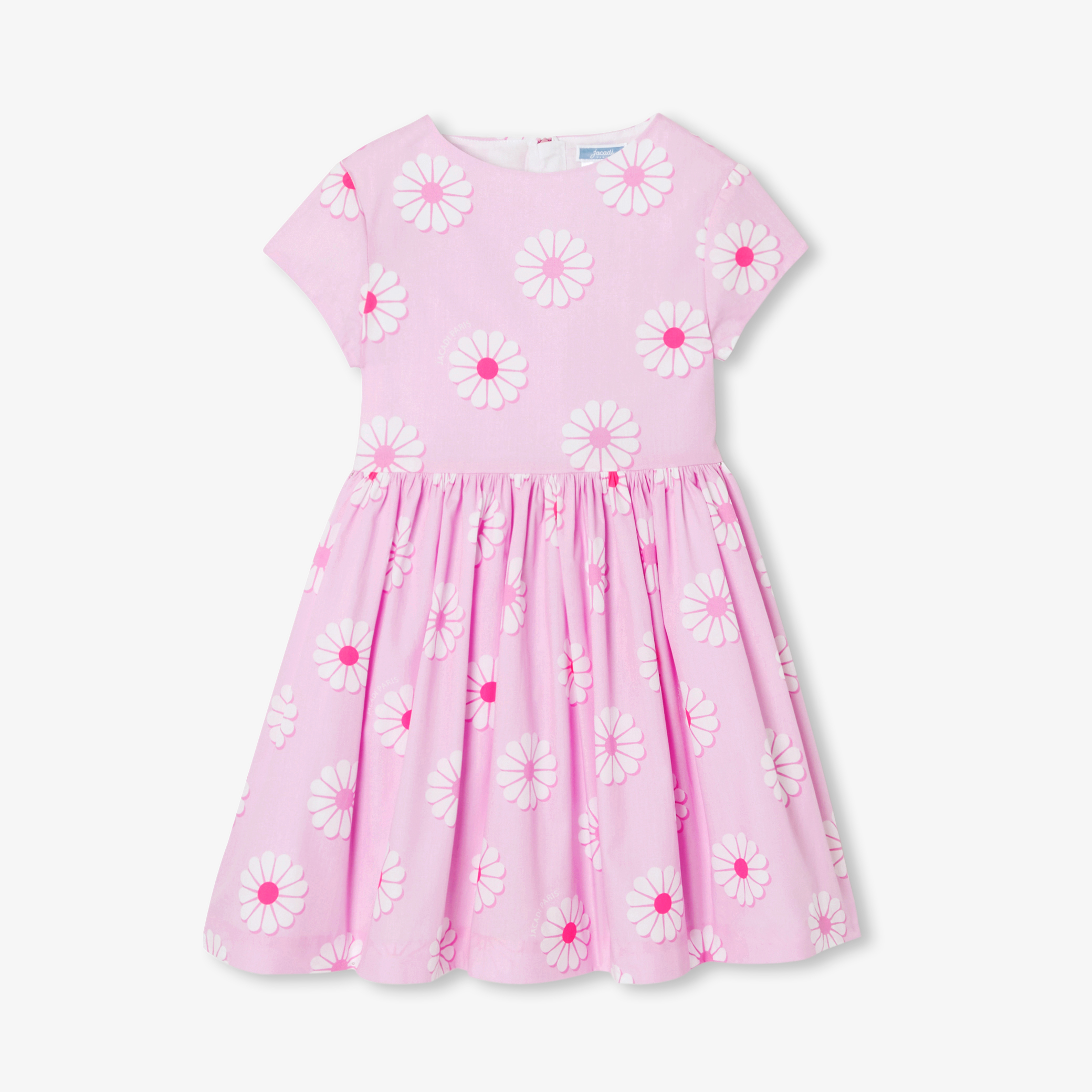 Jacadi - Vestido para menina em popelina - ROSA/MÚLTICO