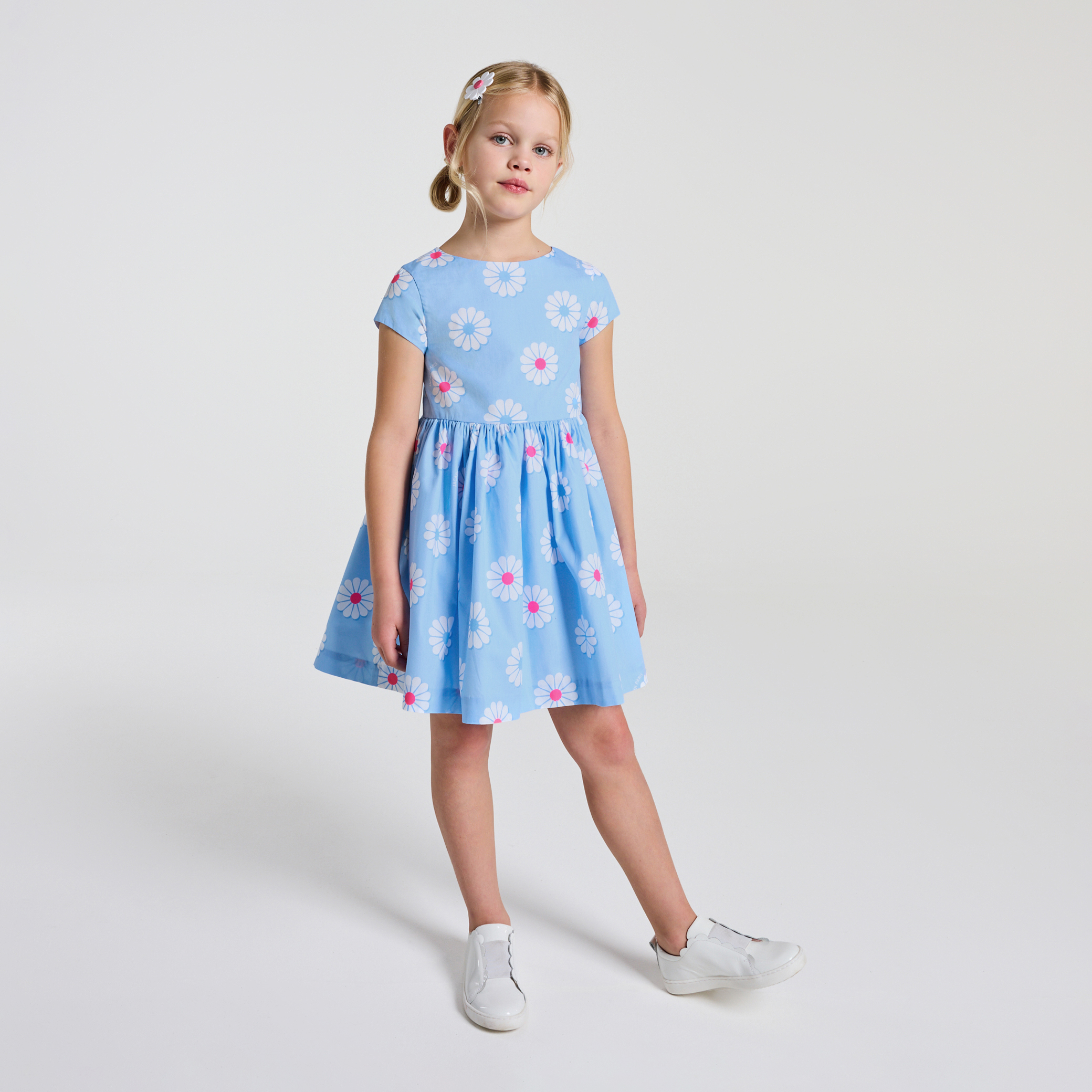 Jacadi - Vestido para menina em popelina - AZUL/MÚLTICO