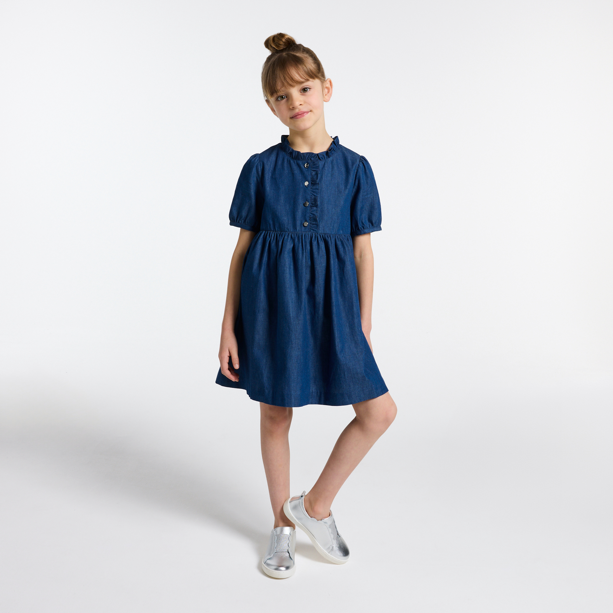 Jacadi - Vestido para menina em ganga leve - DENIM MOYEN