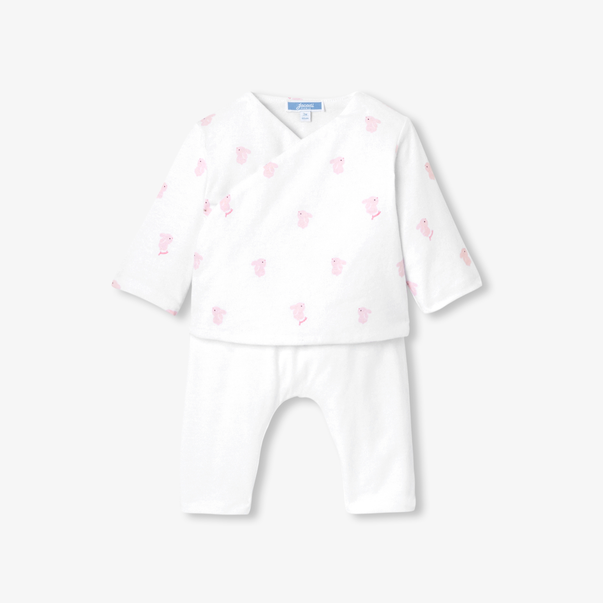 Jacadi - Conjunto para bebé menina em jersey de algodão acolchoado - BRANCO/ROSA - Presente de nascimento ideal