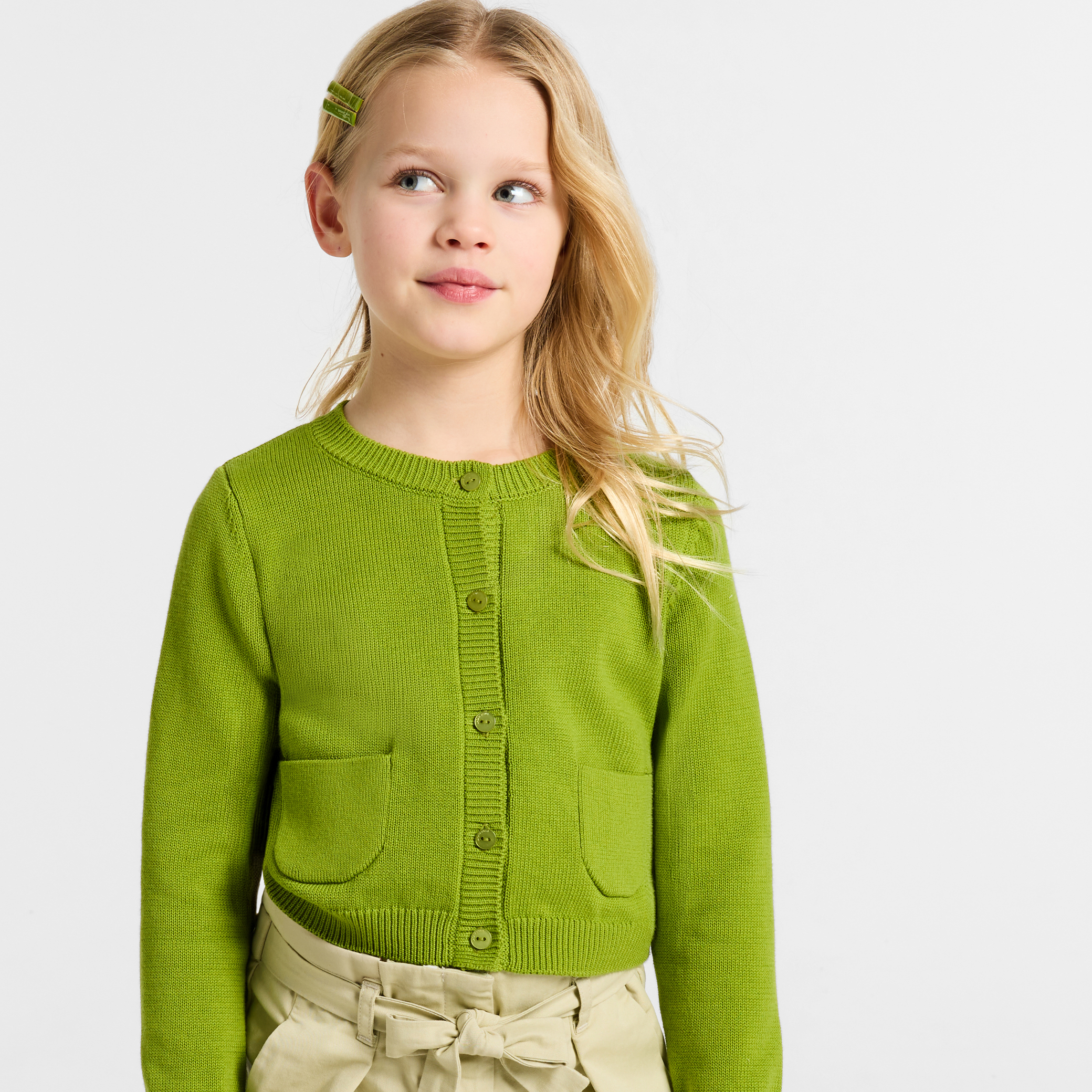 Jacadi - Cardigan para menina de jersey de algodão - VERDE LICHEN