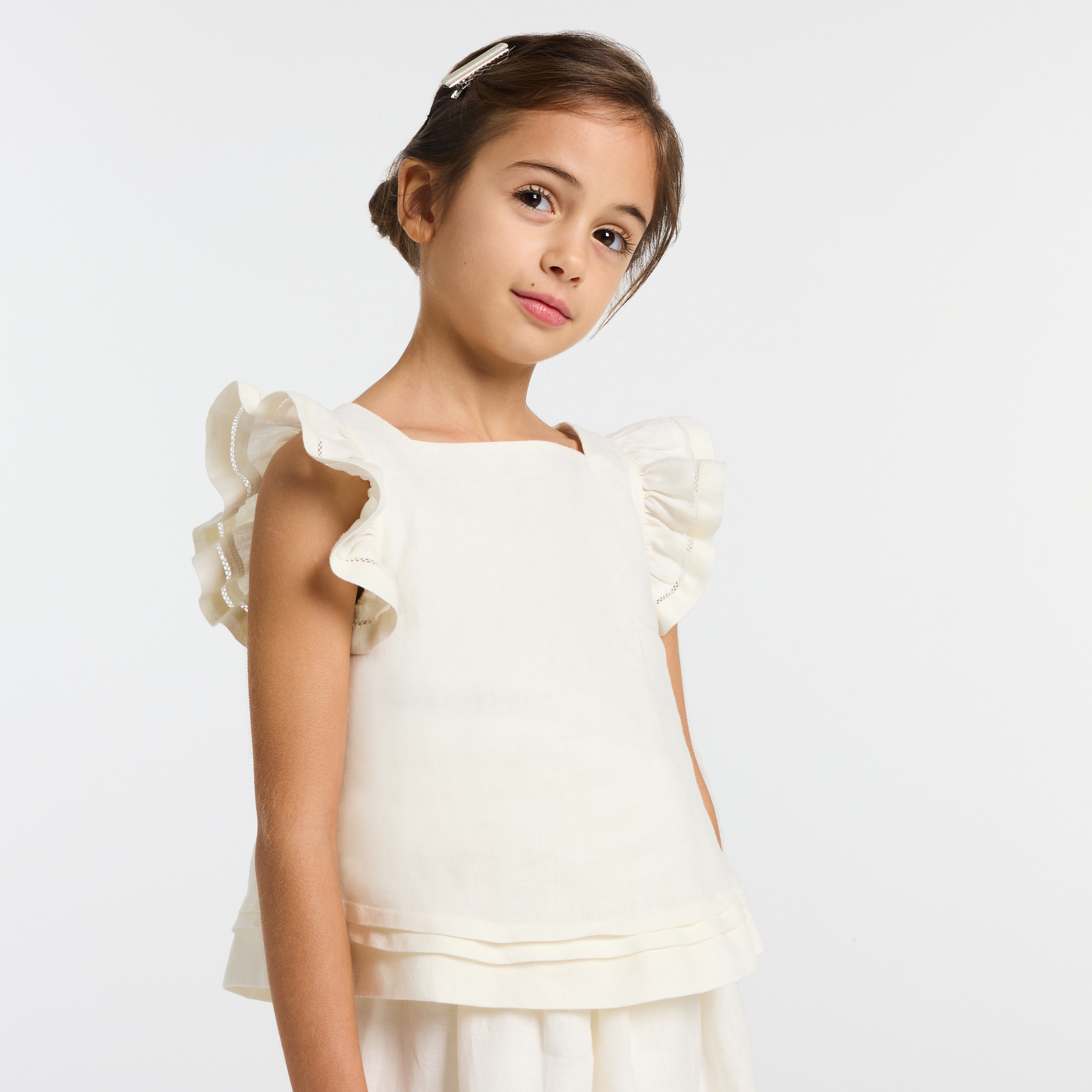 Jacadi - Top para menina em linho - MARFIM