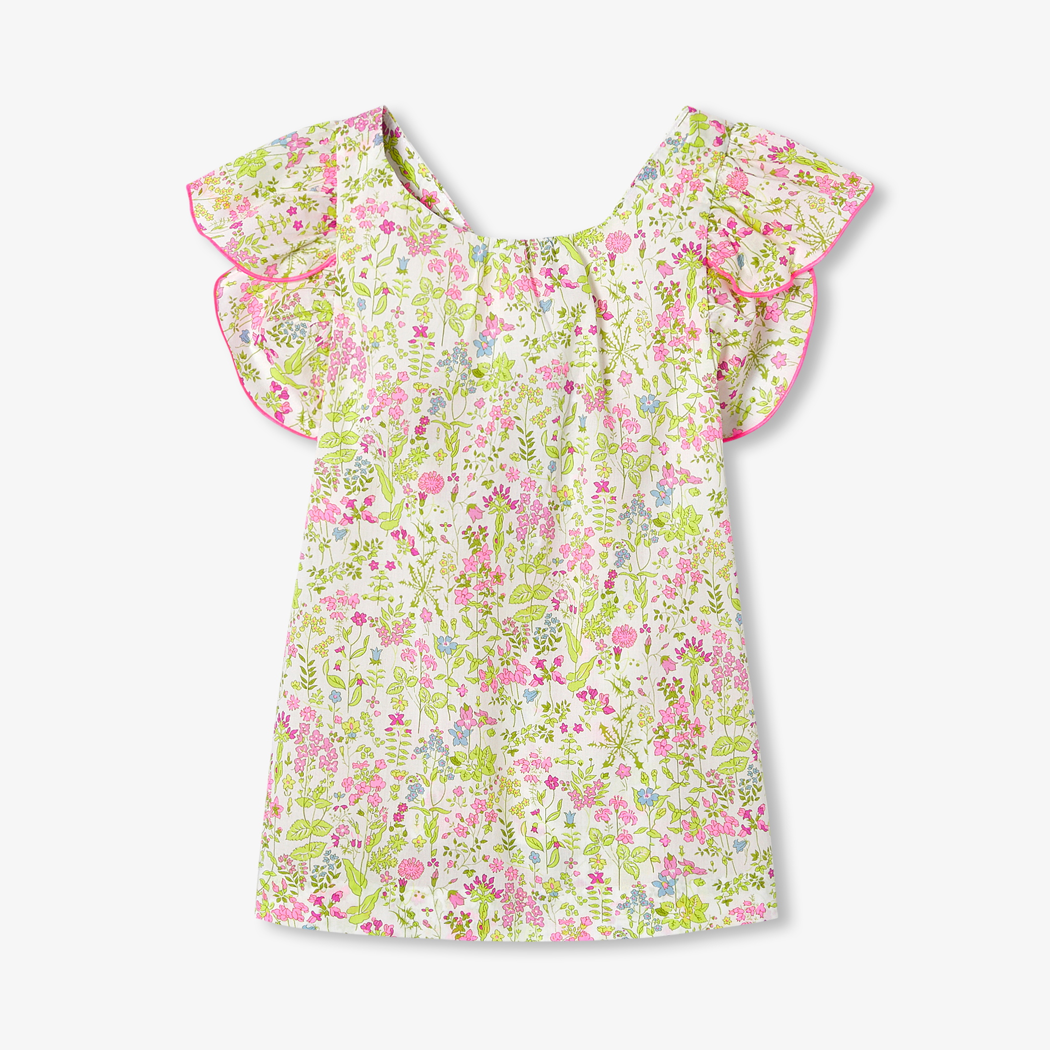 Jacadi - Blusa para menina em tecido Liberty - BRANCO/MÚLTICO