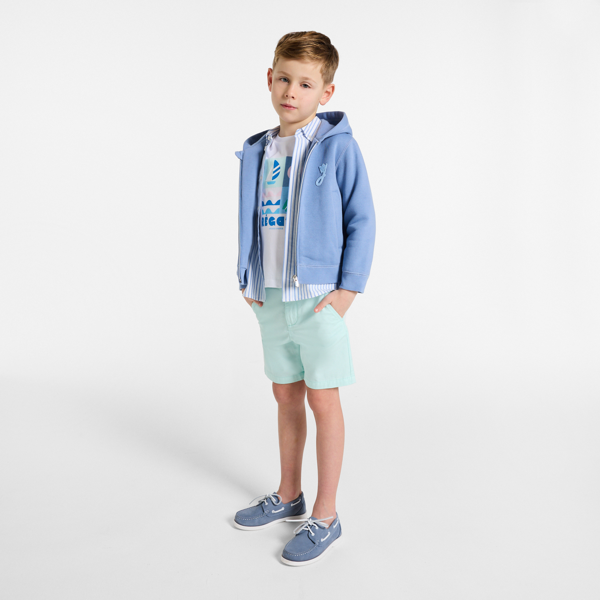 Jacadi - Bermudas para menino em sarja de algodão - VERDE PÁLIDO