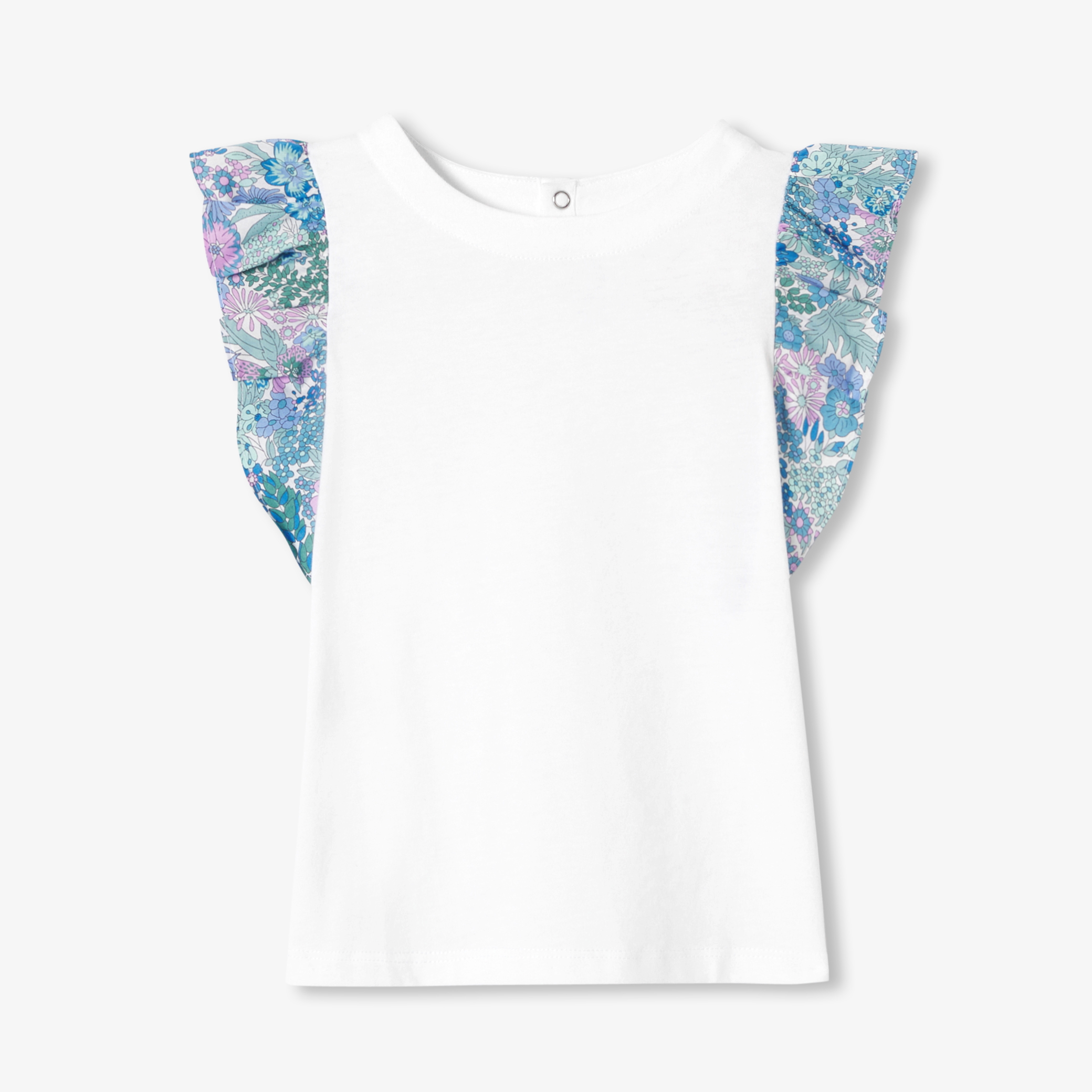 Jacadi - T-shirt para menina com mangas em tecido Liberty - BRANCO/MÚLTICO