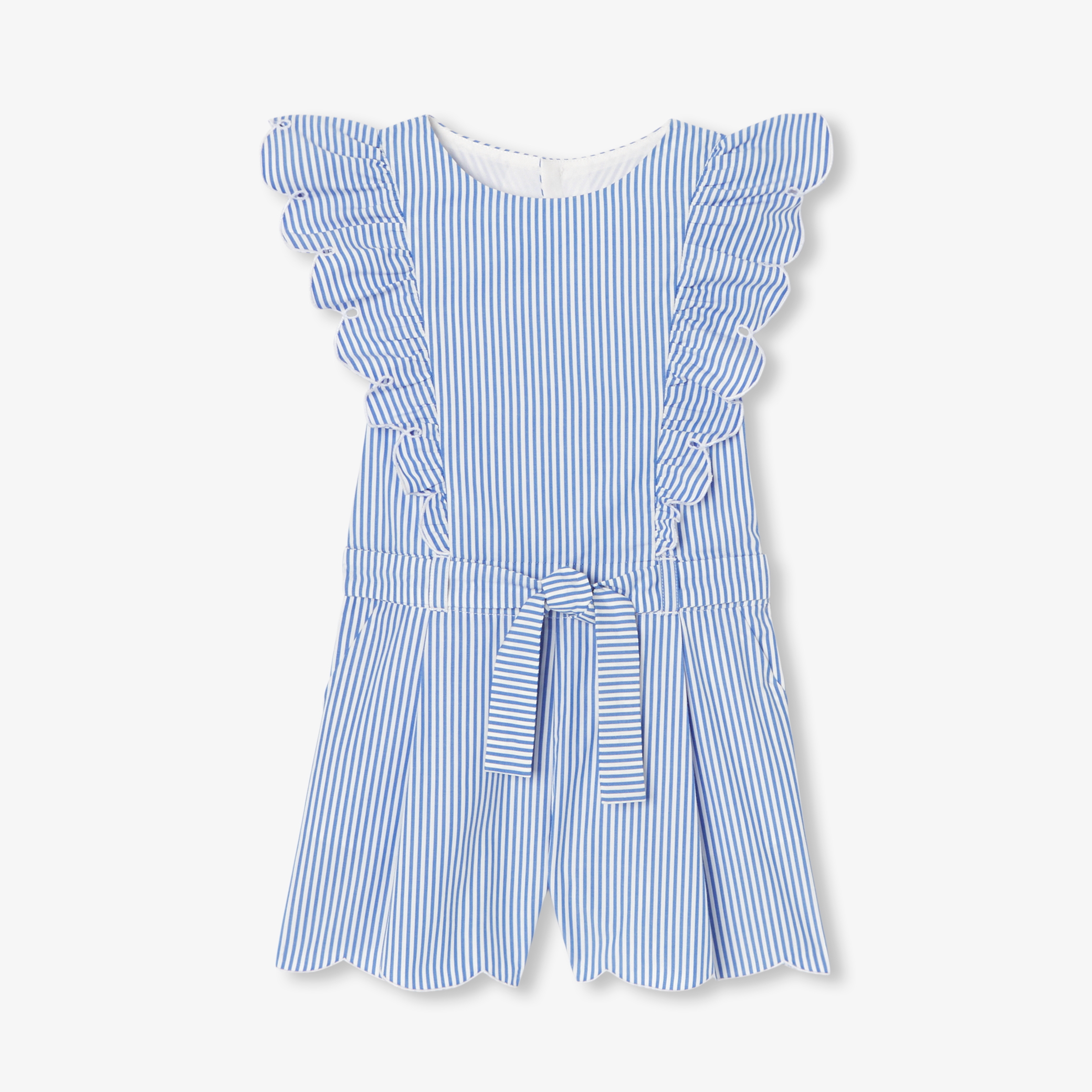 Jacadi - Macacão curto para menina em popelina às riscas - AZUL/BRANCO