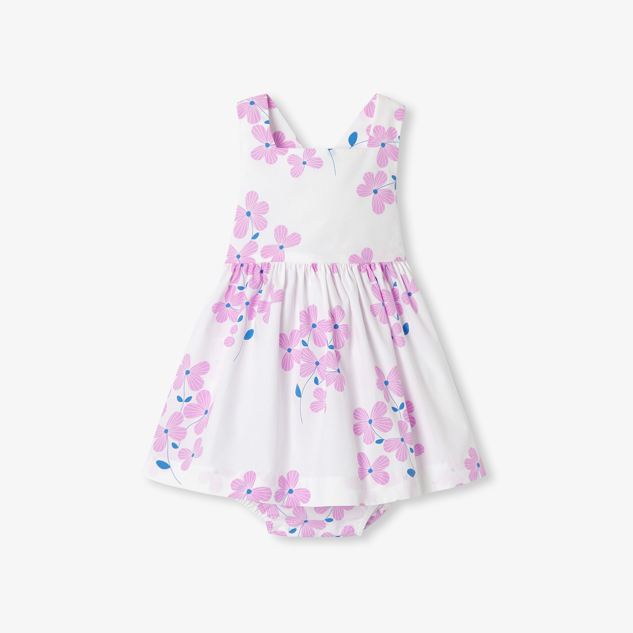 Jacadi - Vestido para bebé menina em popelina estampada - BRANCO/ROSA