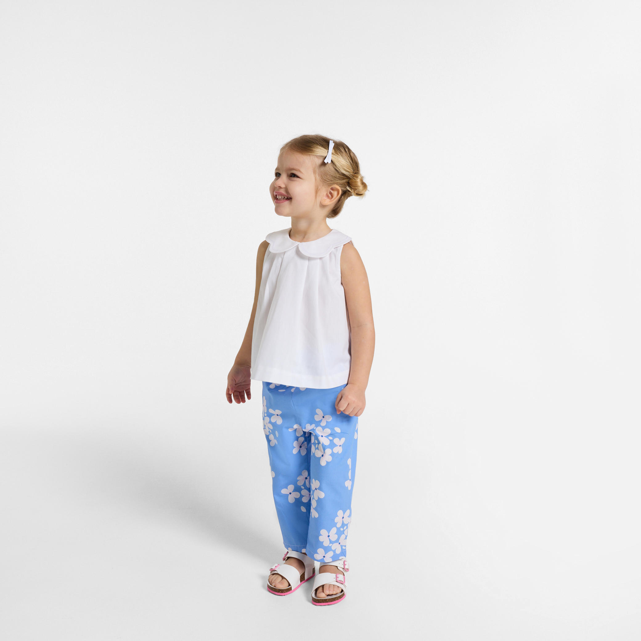 Jacadi - Calças para bebé menina em algodão com estampado floral - AZUL/MÚLTICO