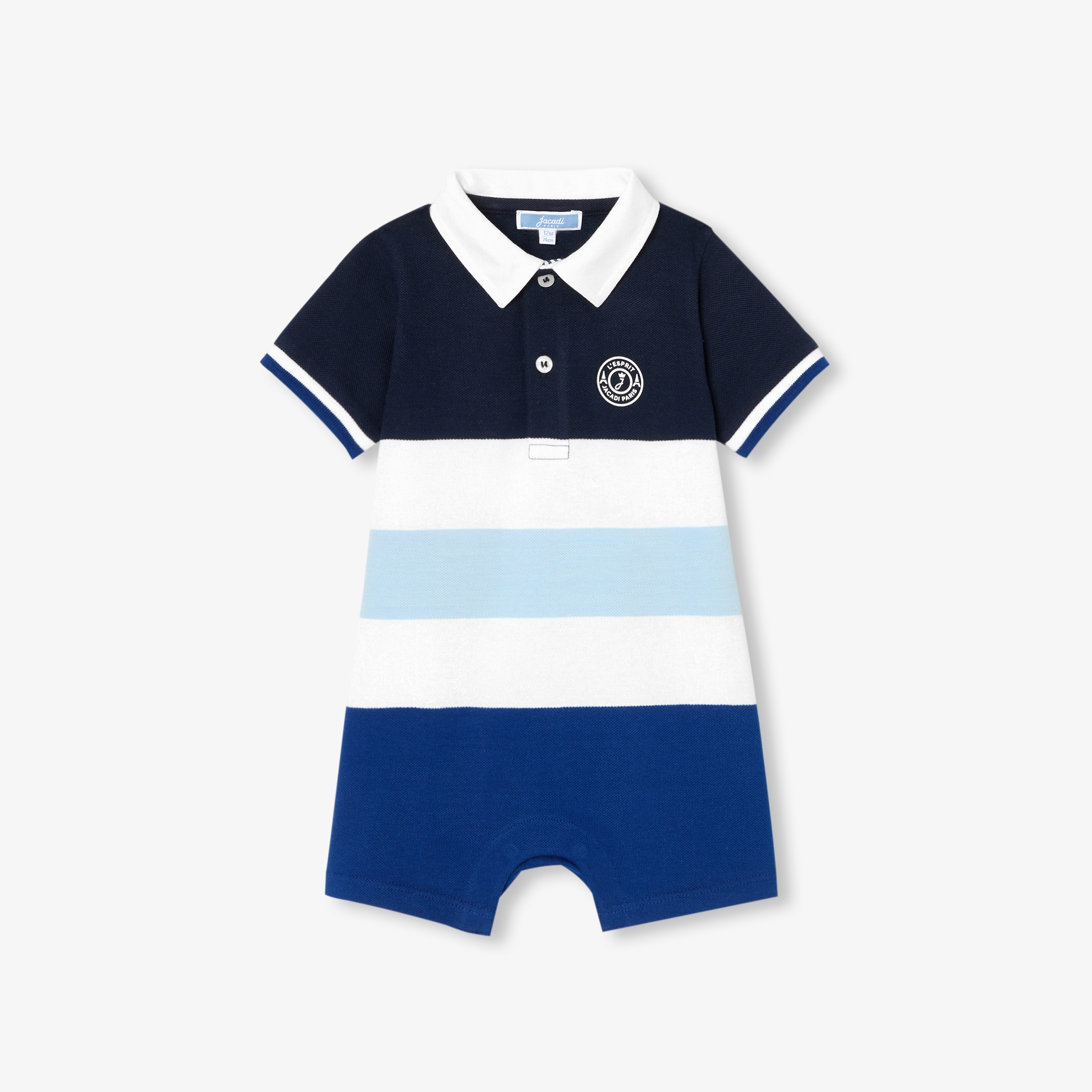 Jacadi - Macacão curto para bebé menino em piqué de algodão - BRANCO/AZUL