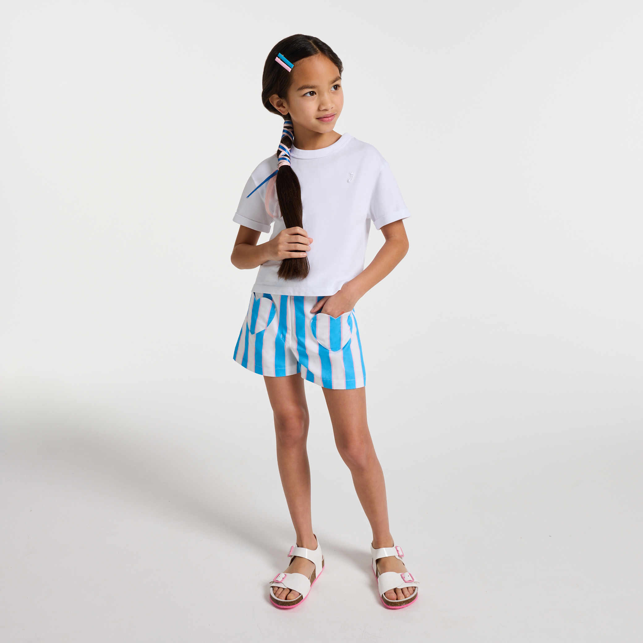 Jacadi - Calções para menina em sarja às riscas - AZUL/MÚLTICO