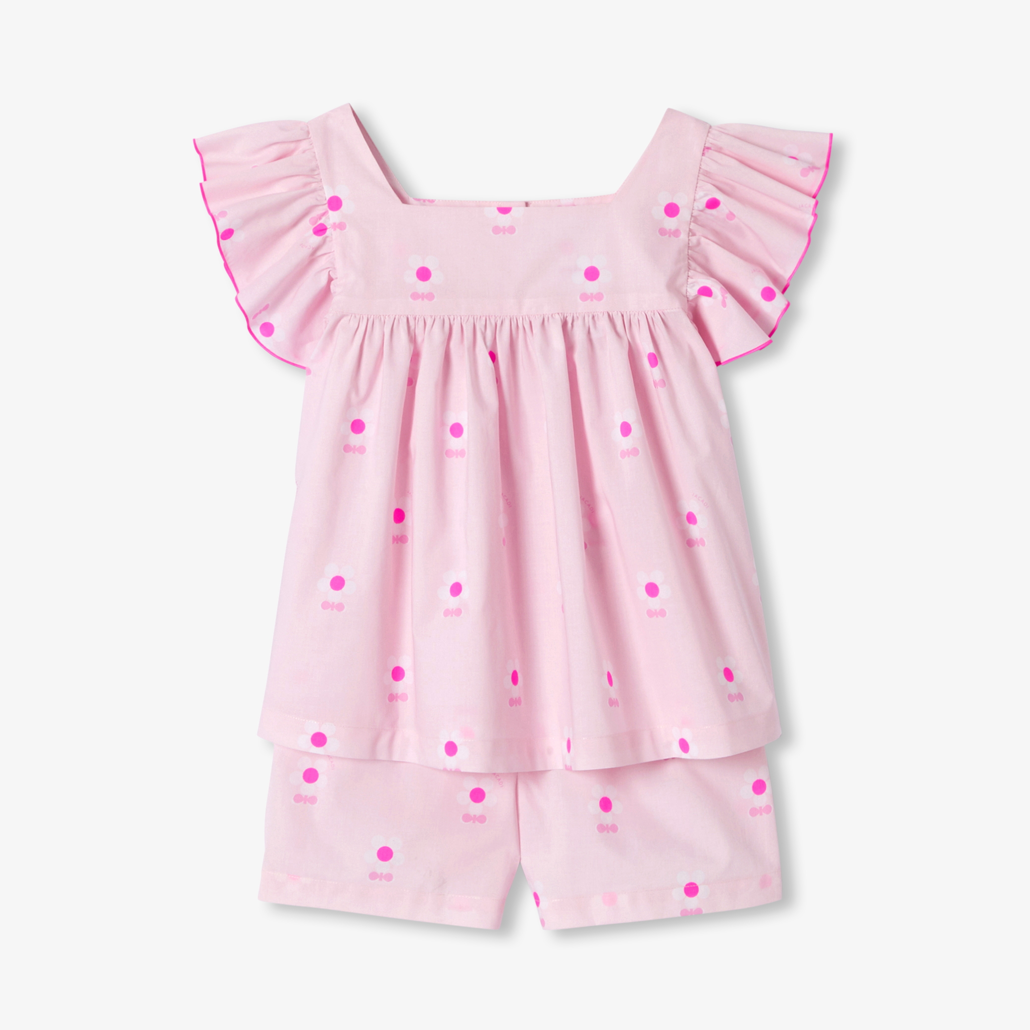 Jacadi - Pijama curto para menina em popelina - ROSA/BRANCO
