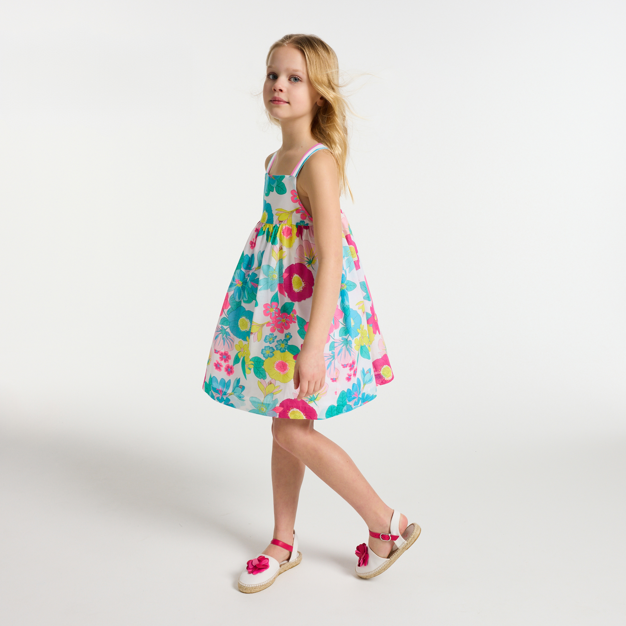 Jacadi - Vestido sem mangas para menina em popelina - BRANCO/MÚLTICO