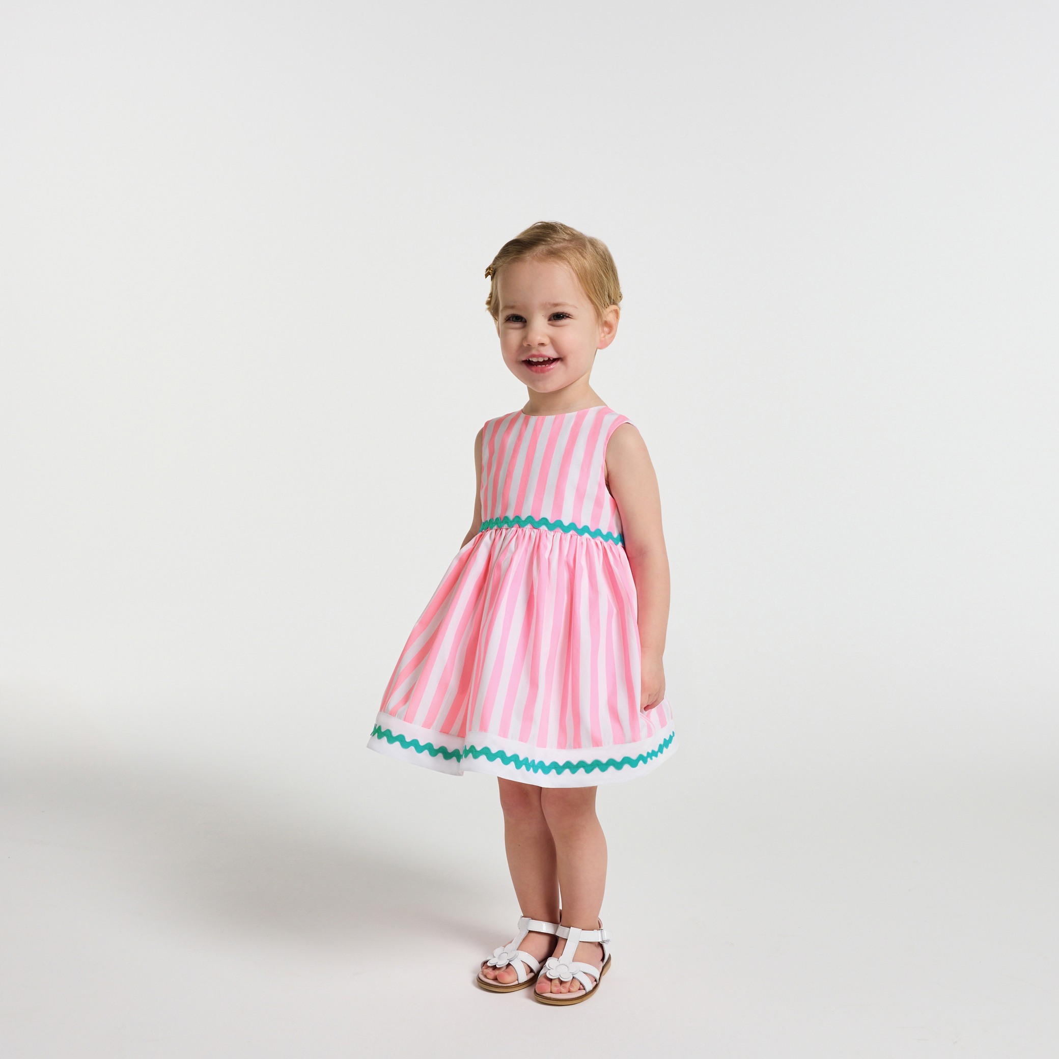 Jacadi - Vestido para bebé menina em algodão às riscas - BRANCO/ROSA