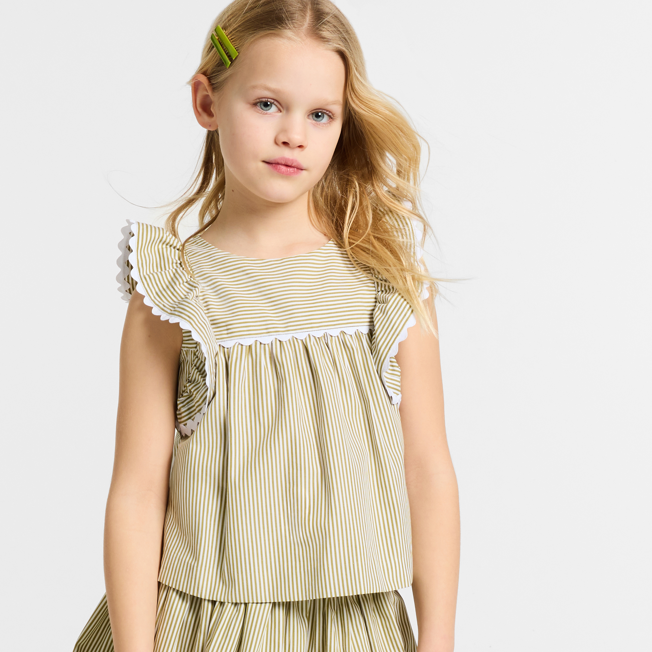 Jacadi - Top para menina em popelina às riscas - BRANCO/VERDE