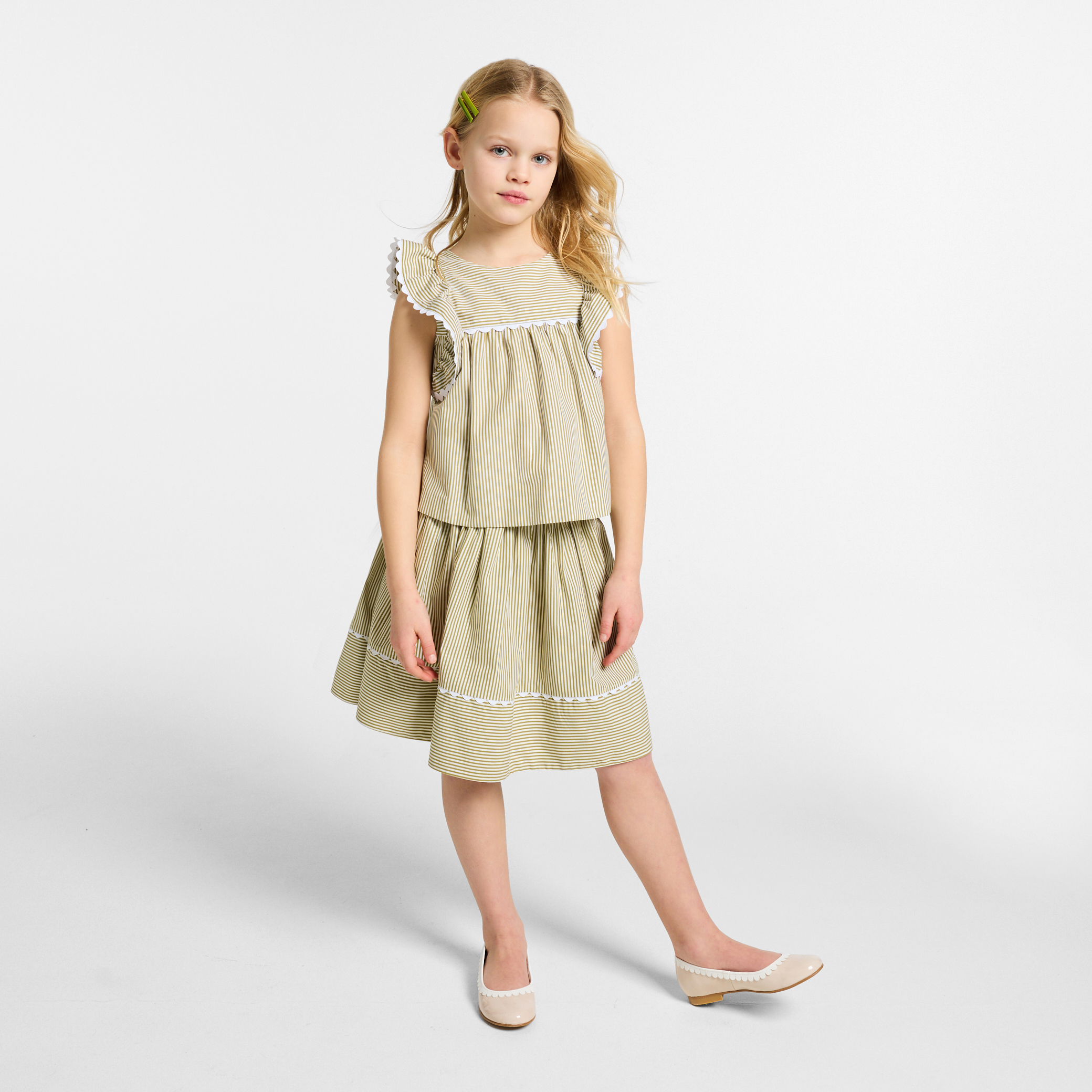 Jacadi - Saia para menina em popelina às riscas - BRANCO/VERDE