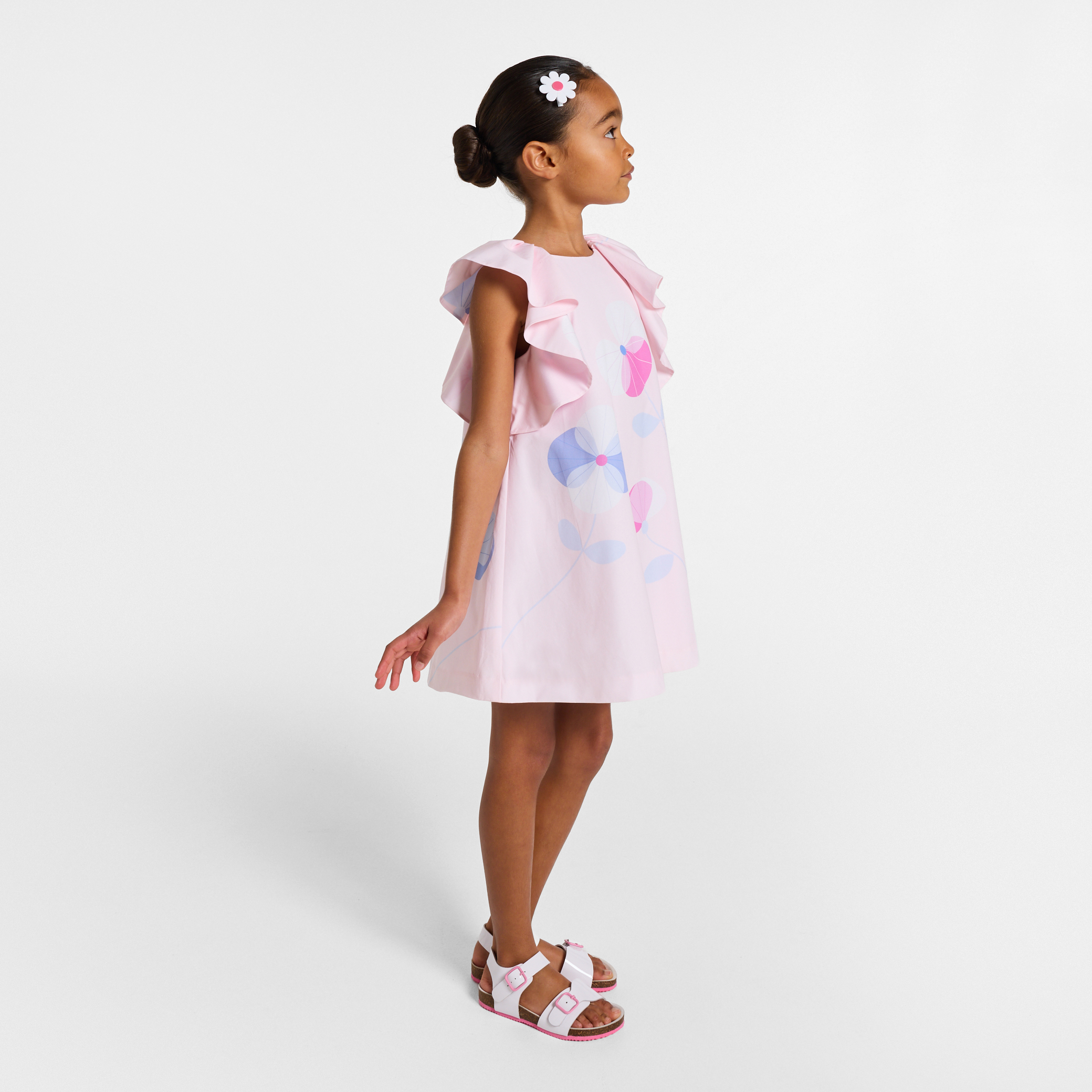 Jacadi - Vestido para menina em popelina - ROSA/MÚLTICO