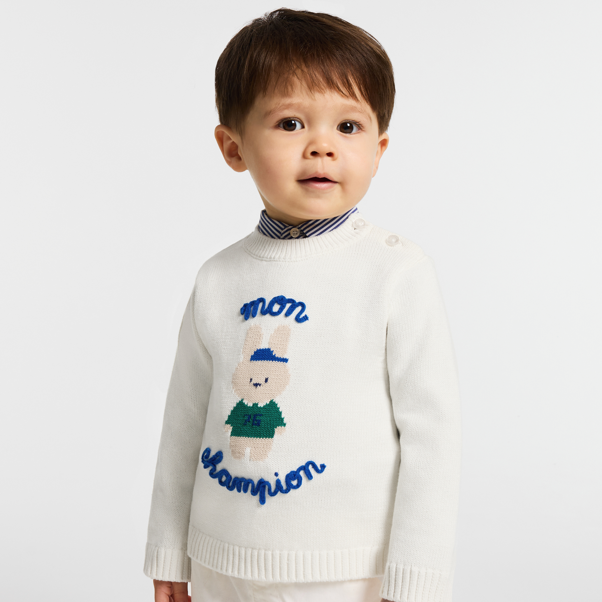 Jacadi - Camisola bebé menino em algodão intarsia coelho - BRANCO SUAVE JACADI