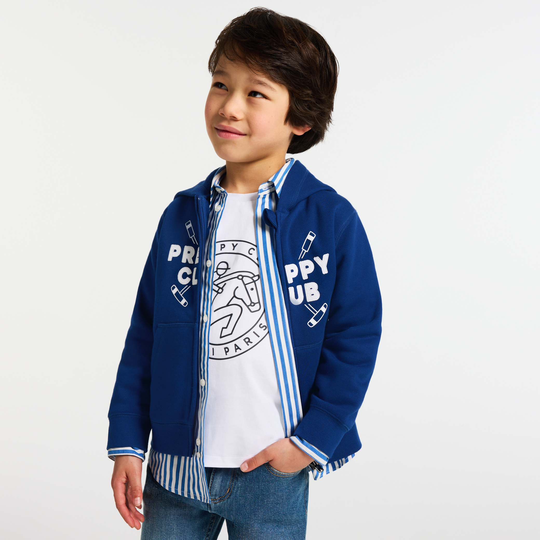 Jacadi - Sweat com fecho de correr menino em moletão - AZUL ESCURO