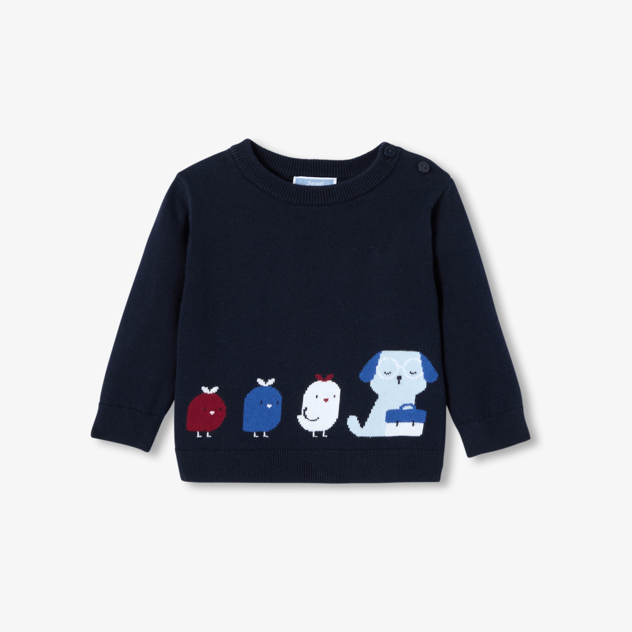 Jacadi - Camisola bebé em algodão com malha intarsia de animais - MARINHO JACADI