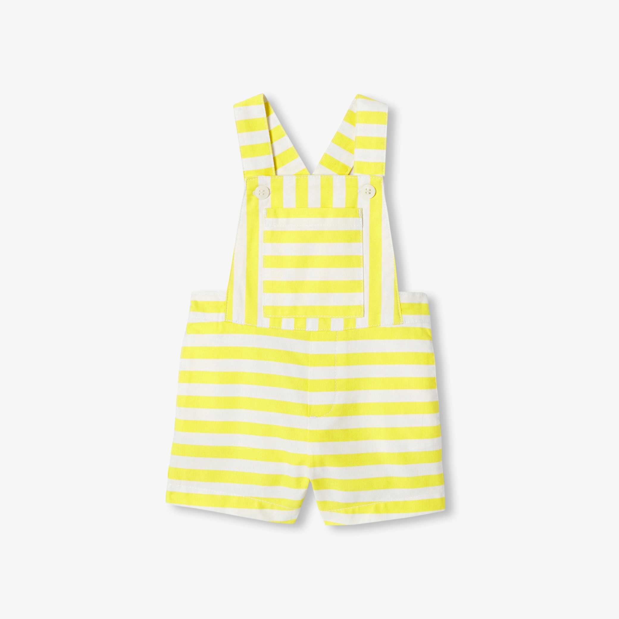 Jacadi - Jardineiras curtas para bebé menino em sarja às riscas - BRANCO/AMARELO