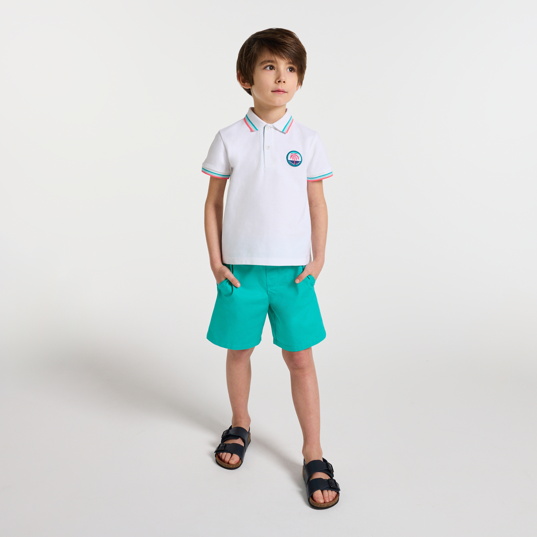 Jacadi - Bermudas para menino em sarja de algodão - VERDE ESMERALDA