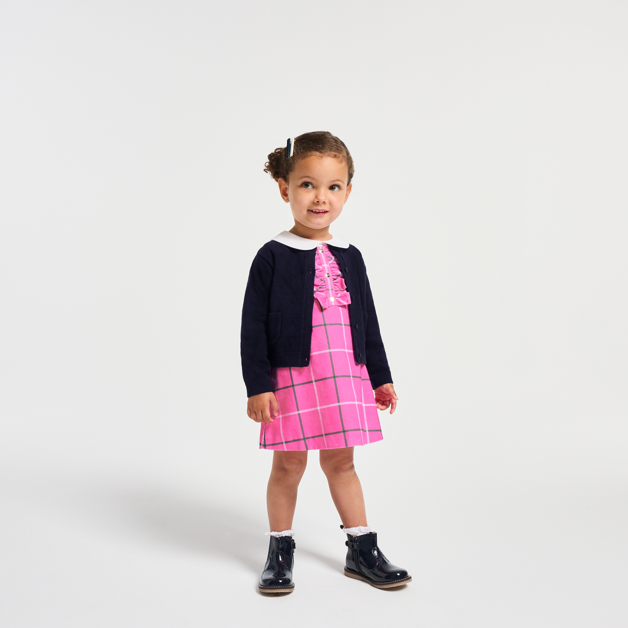 Jacadi - Vestido de alças bebé menina de veludo milleraies - ROSA/MÚLTICO