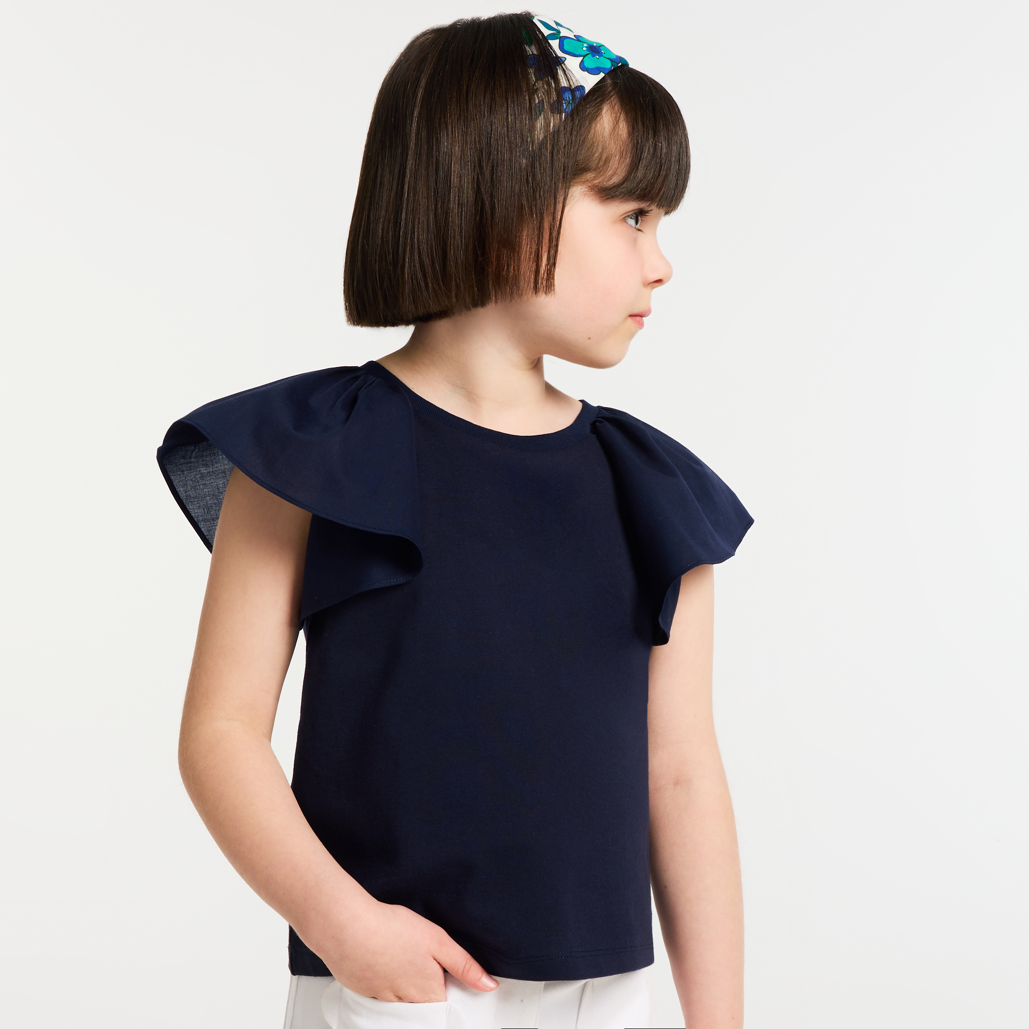 Jacadi - T-shirt criança menina com folhos nas mangas - MARINHO JACADI