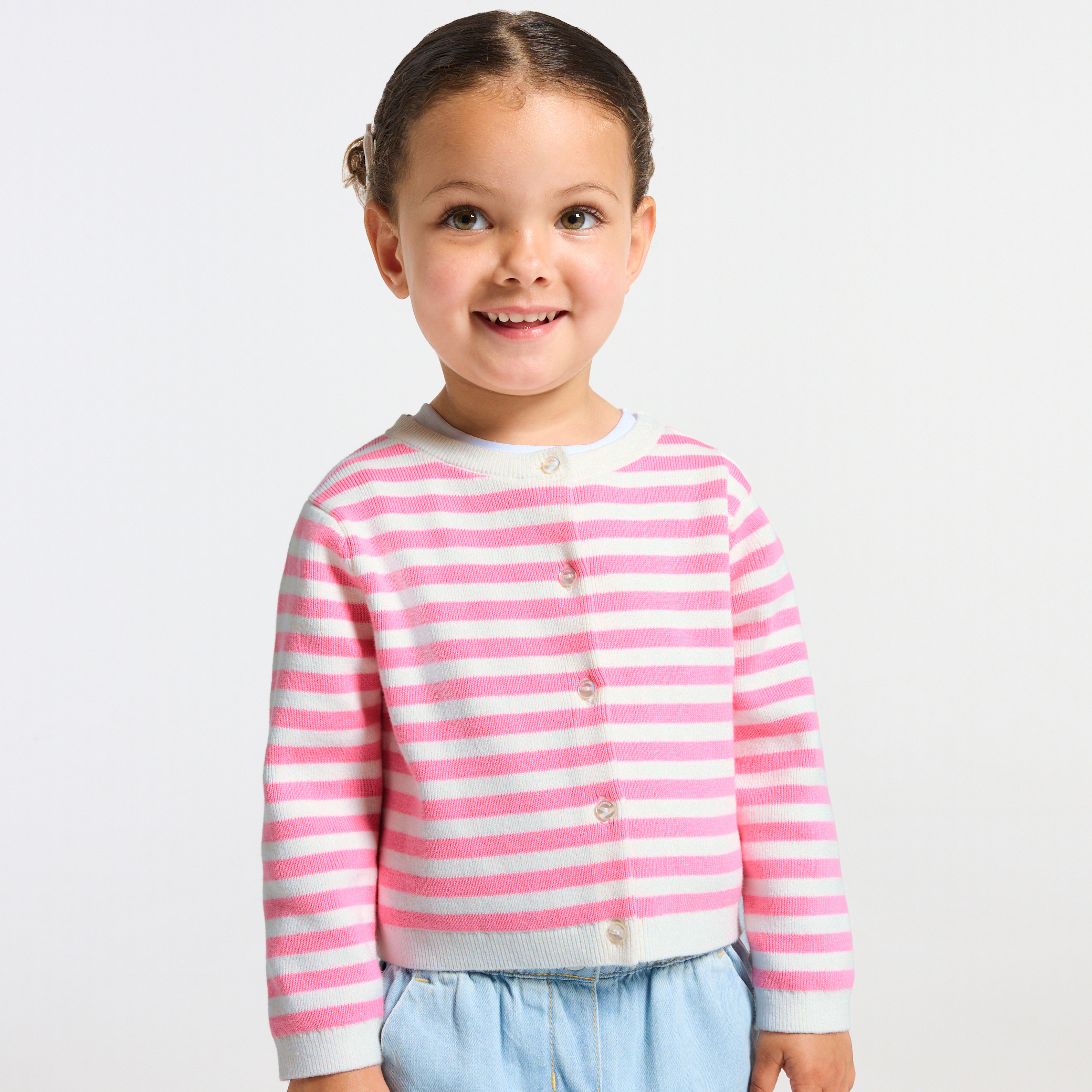 Jacadi - Cardigan de bebé menina às riscas - BRANCO/ROSA