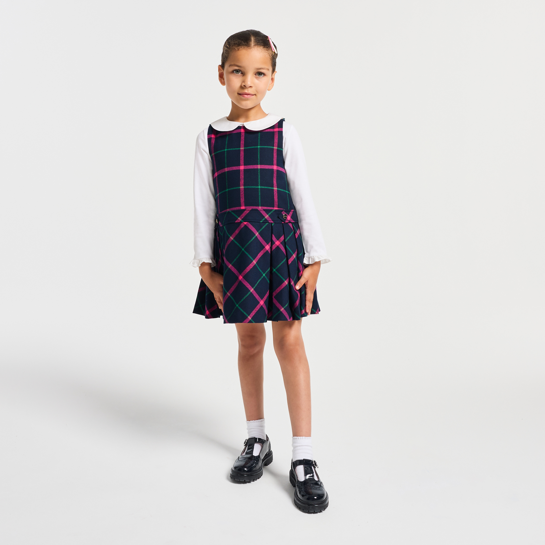 Jacadi - Vestido de alças de flanela menina - MARINHO/MÚLTICO