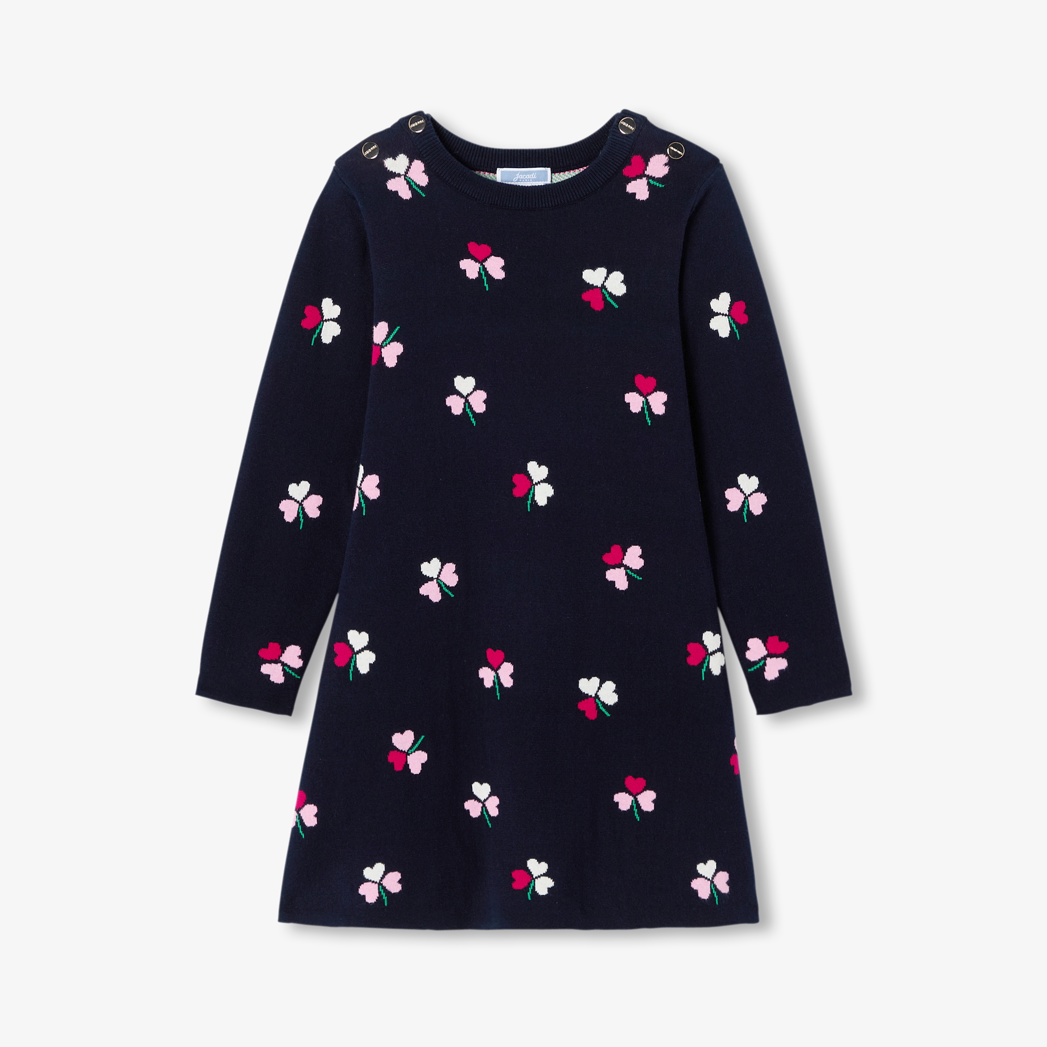 Jacadi - Vestido de manga comprida menina de malha - MARINHO/MÚLTICO