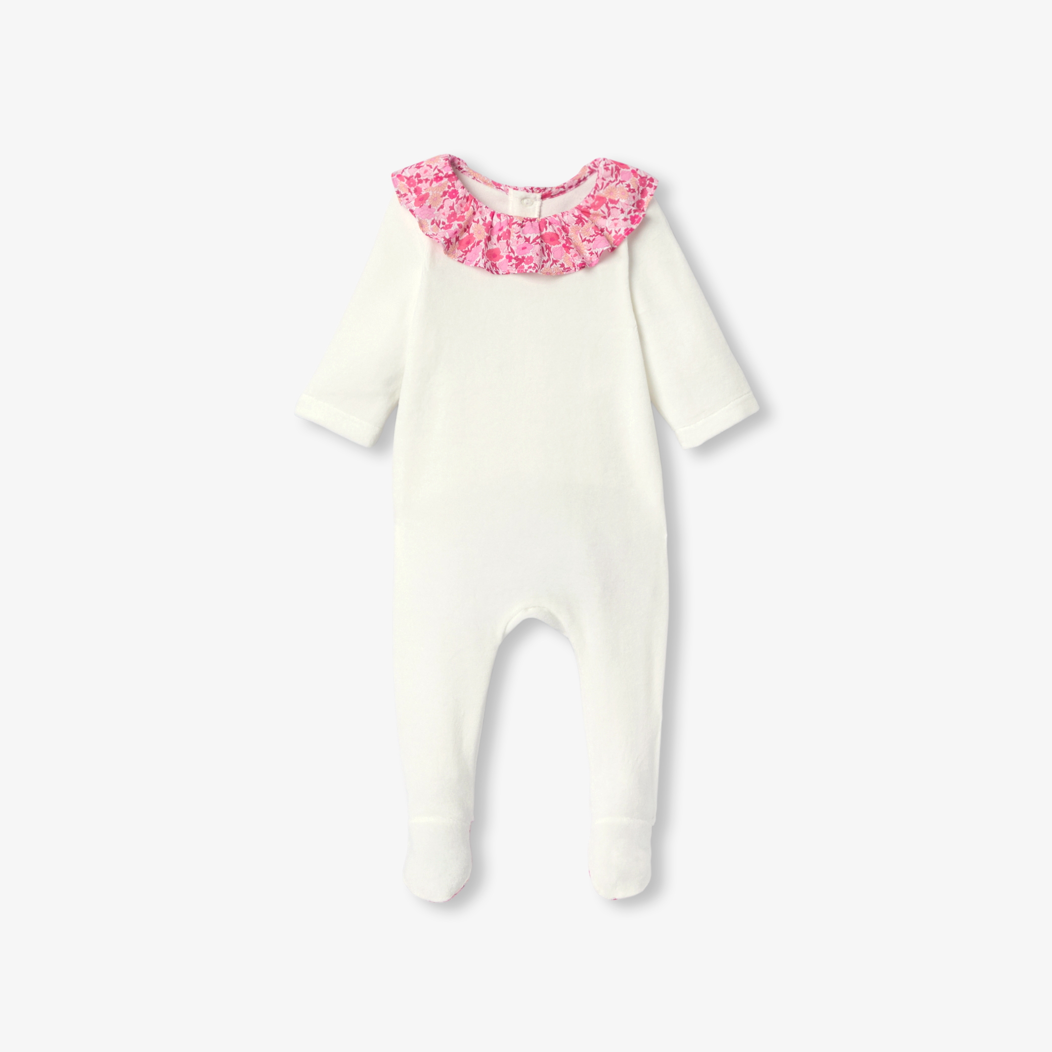 Jacadi - Pijama para bebé menina em veludo com gola em tecido Liberty - BRANCO SUAVE JACADI