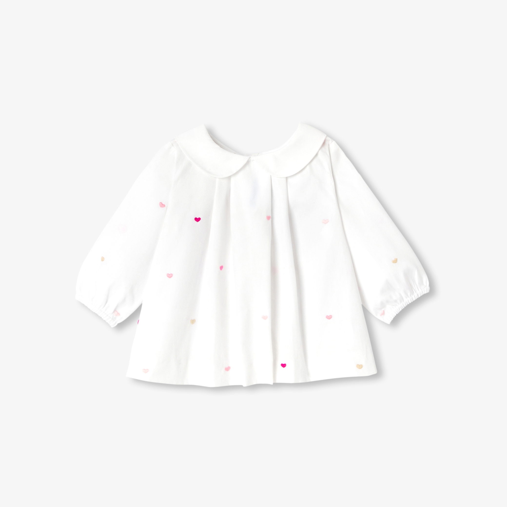 Jacadi - Blusa para bebé menina em popelina bordada com corações - BRANCO/MÚLTICO - Presente de nascimento ideal