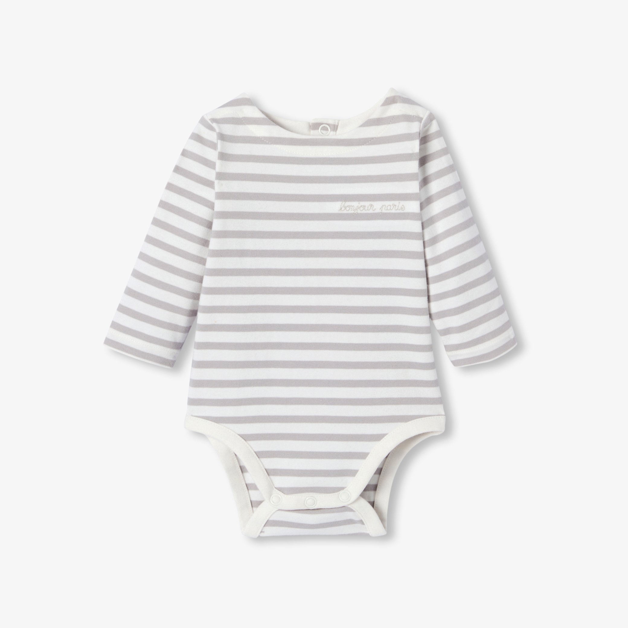 Jacadi - Body de mangas compridas para bebé às riscas - BRANCO/CINZA