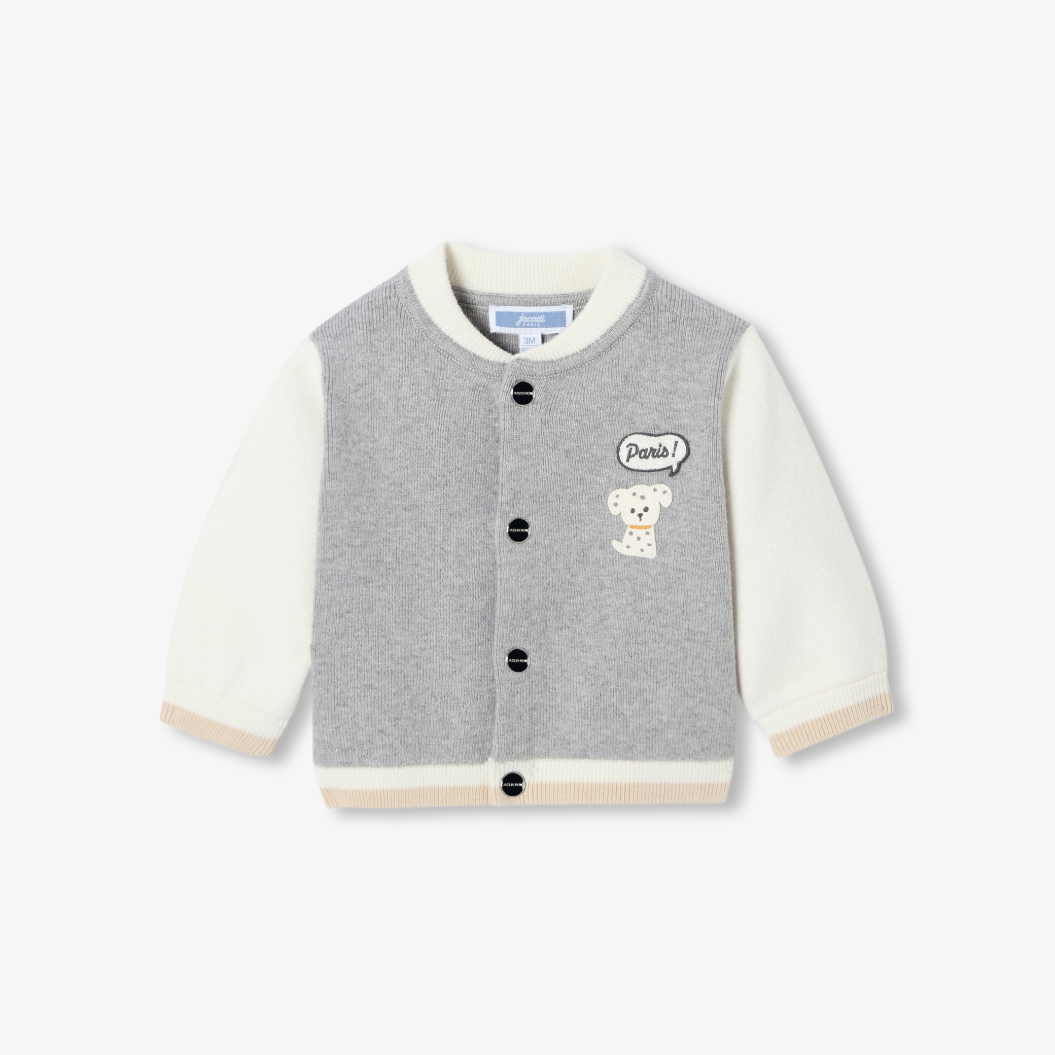 Jacadi - Cardigã de bebé menino em malha estilo teddy - CINZENTO/BRANCO - Presente de nascimento ideal