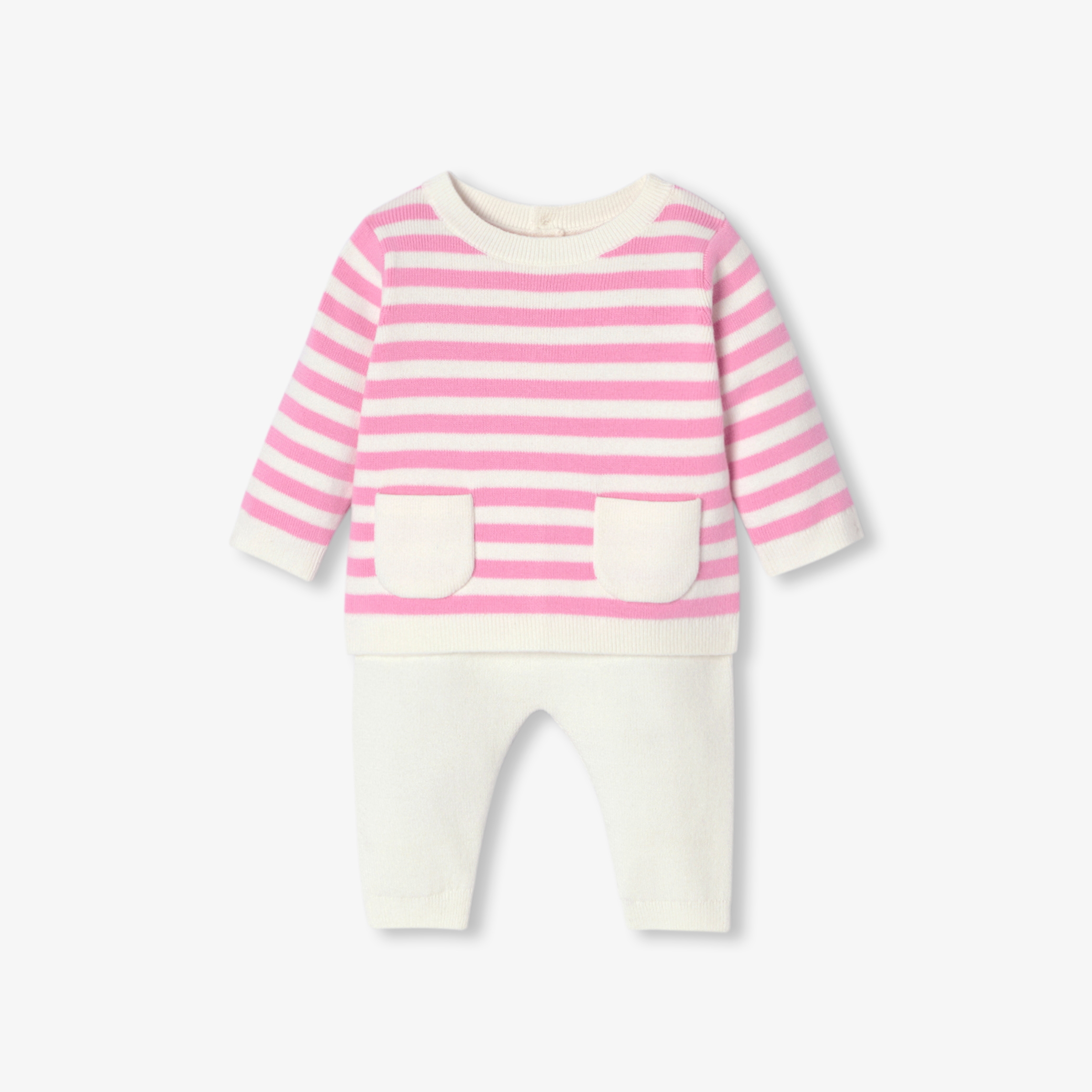 Jacadi - Conjunto conforto para bebé menina em malha - BRANCO/ROSA - Presente de nascimento ideal