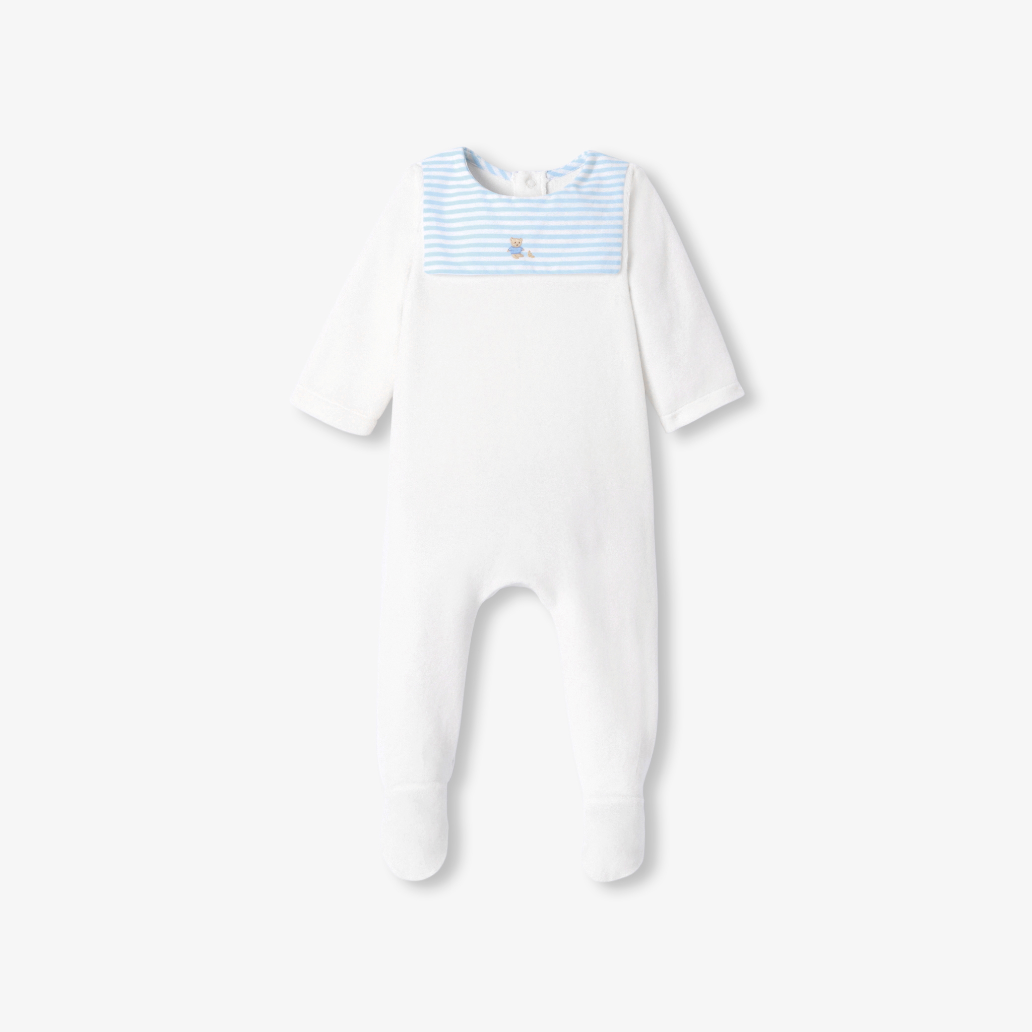 Jacadi - Pijama de bebé menino em veludo - BRANCO/AZUL
